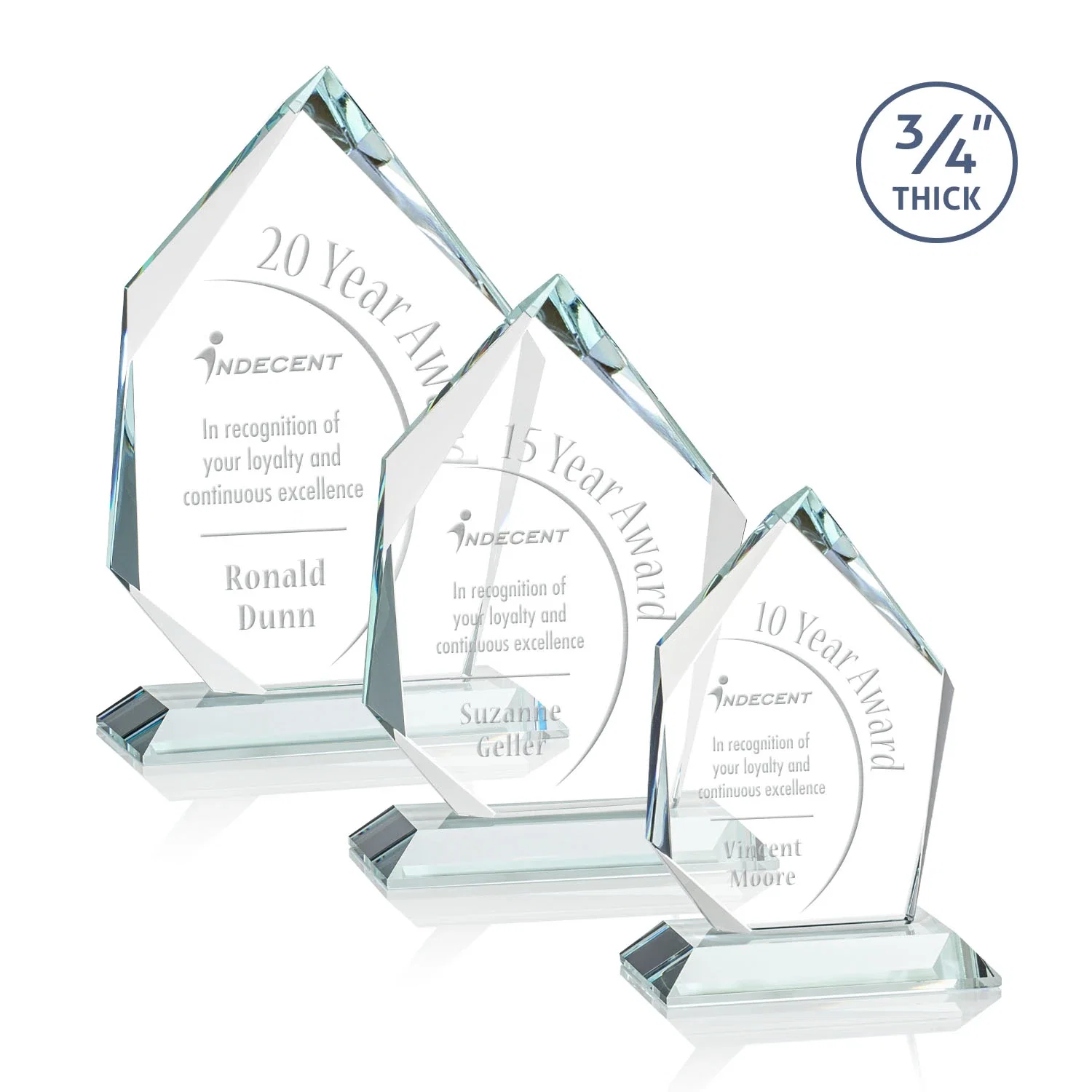 Custom Jade Glass Ice Peak Award With Interchanging, Intersecting Bevels for retirement presentations