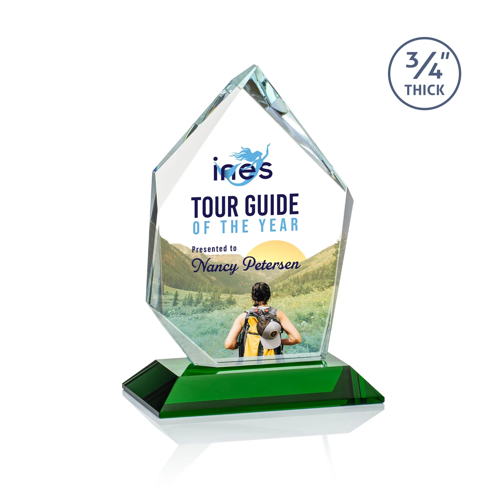Custom printed Jade Glass Ice Peak Award With Interchanging, Intersecting Bevels for corporate award ceremonies
