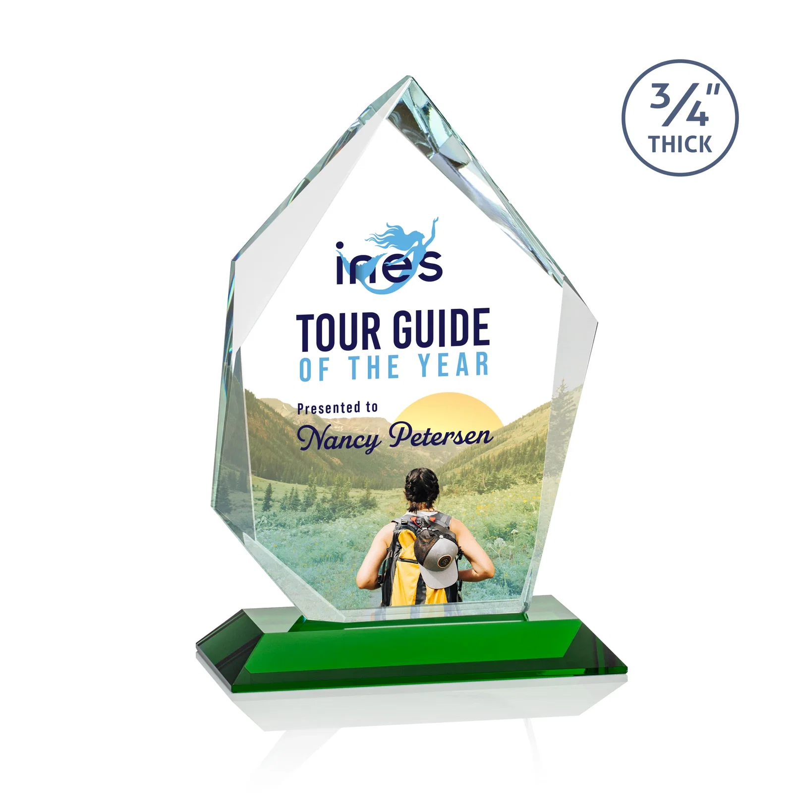 Custom printed Jade Glass Ice Peak Award With Interchanging, Intersecting Bevels for service anniversary gifts