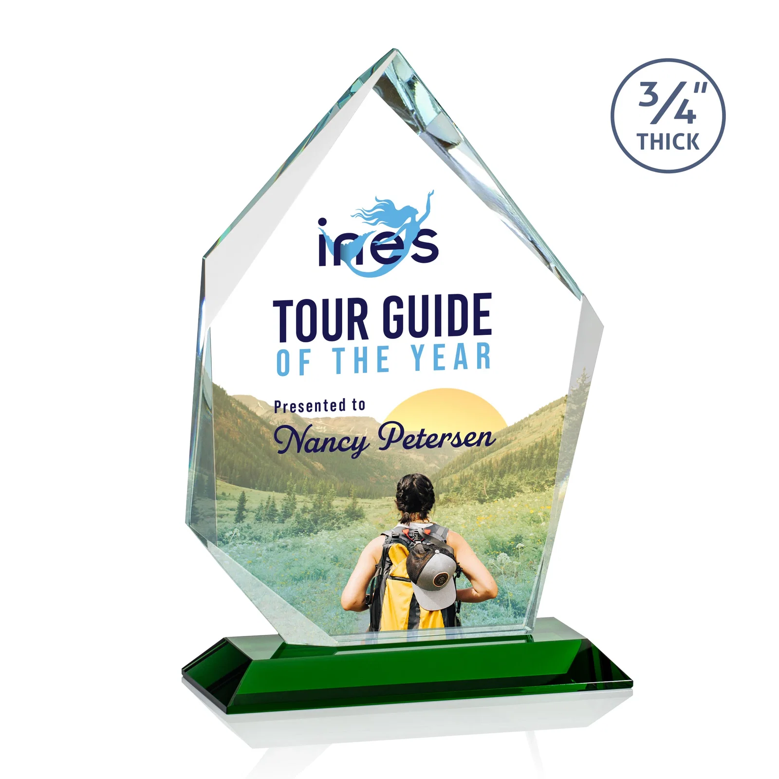 Custom printed Jade Glass Ice Peak Award With Interchanging, Intersecting Bevels for sales achievement awards