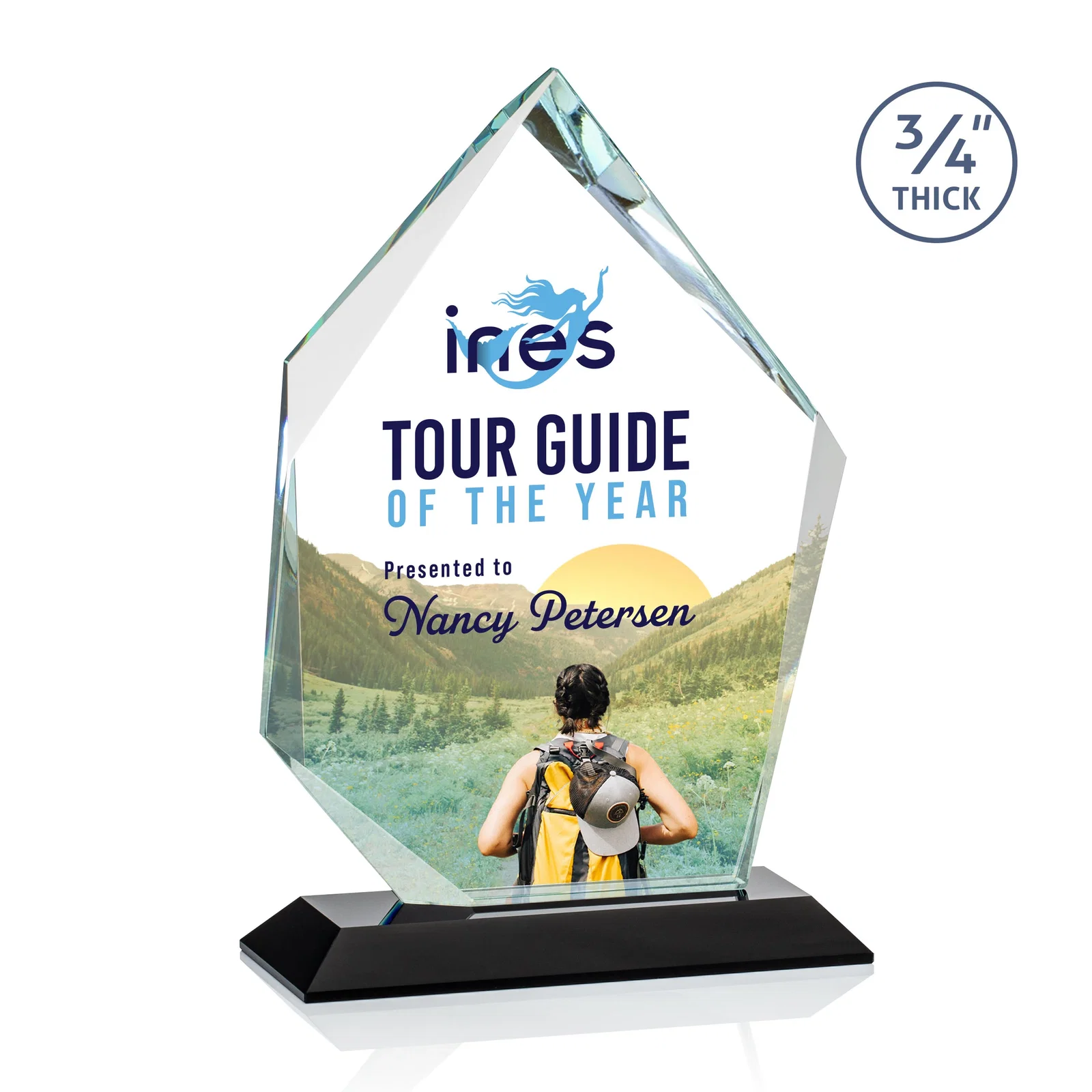 Custom printed Jade Glass Ice Peak Award With Interchanging, Intersecting Bevels for graduation ceremonies