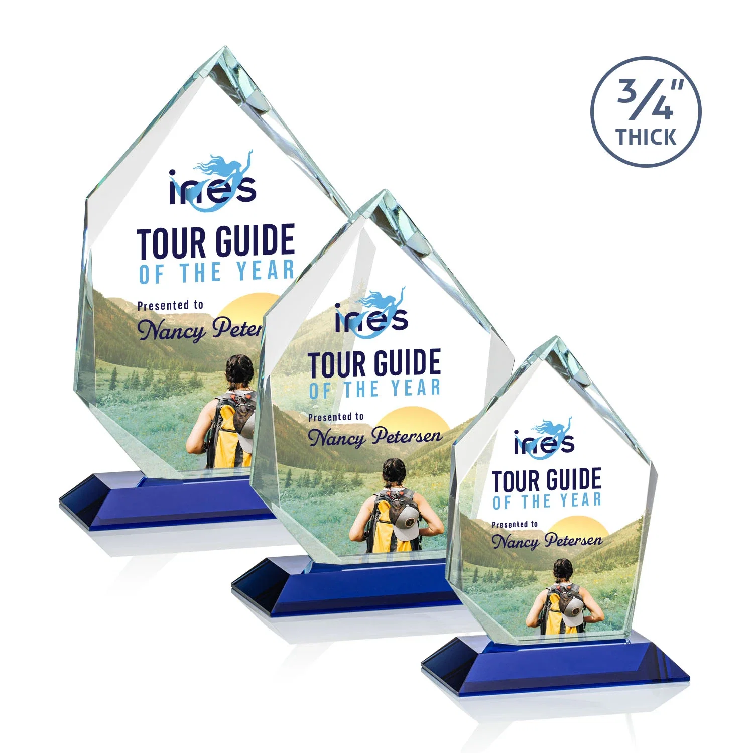 Custom printed Jade Glass Ice Peak Award With Interchanging, Intersecting Bevels for safety achievement programs