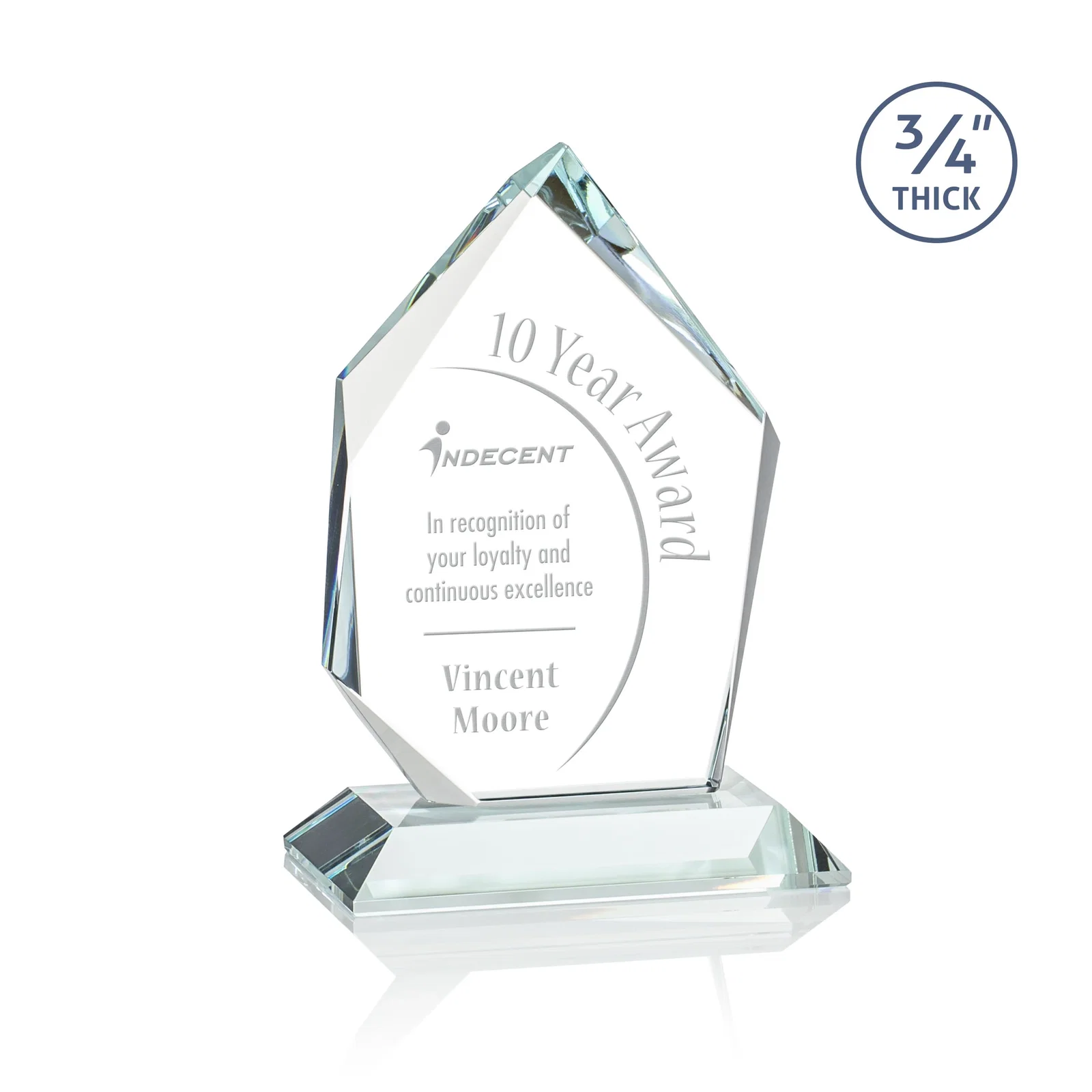 Custom Jade Glass Ice Peak Award With Interchanging, Intersecting Bevels for team milestone celebrations