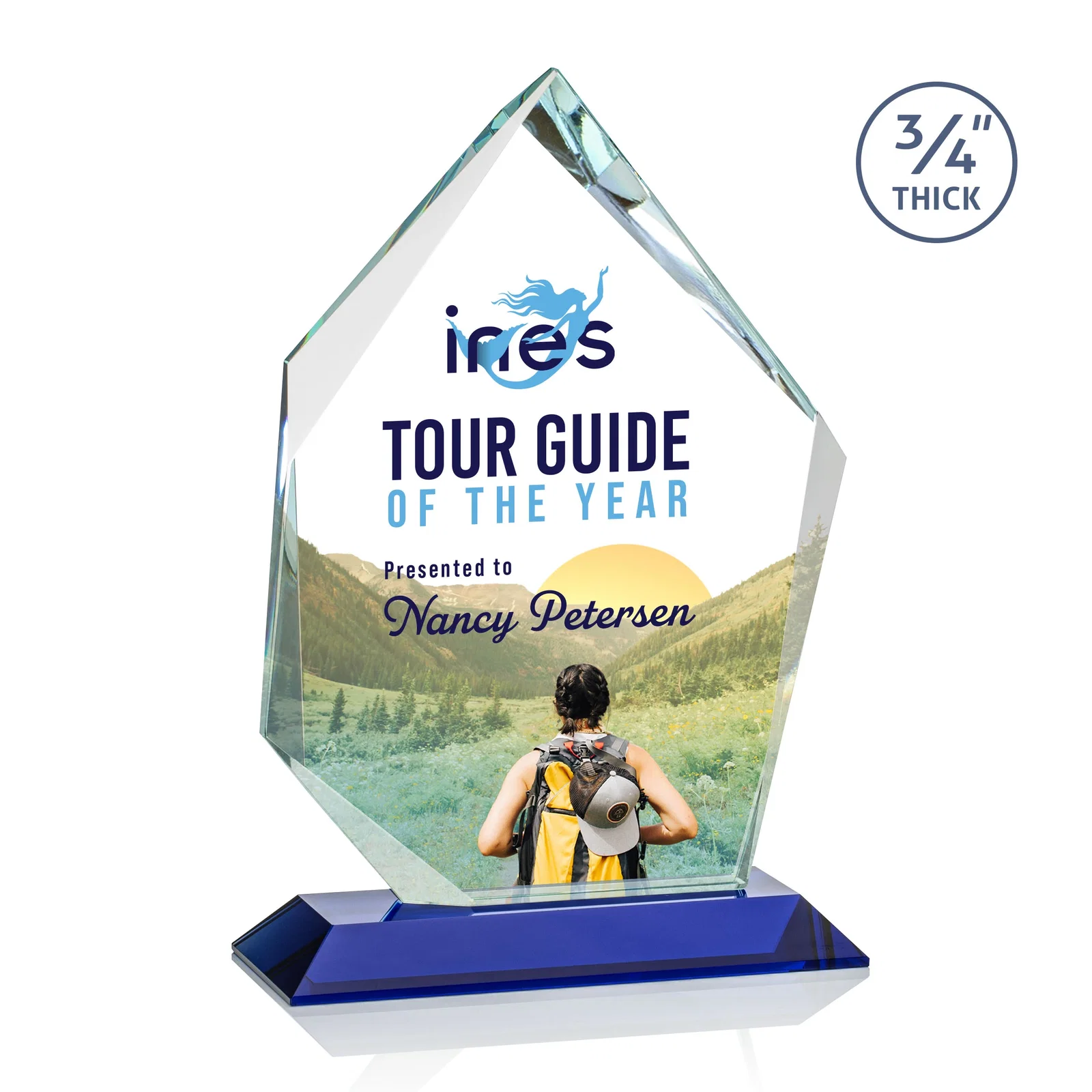 Custom printed Jade Glass Ice Peak Award With Interchanging, Intersecting Bevels for company anniversary events