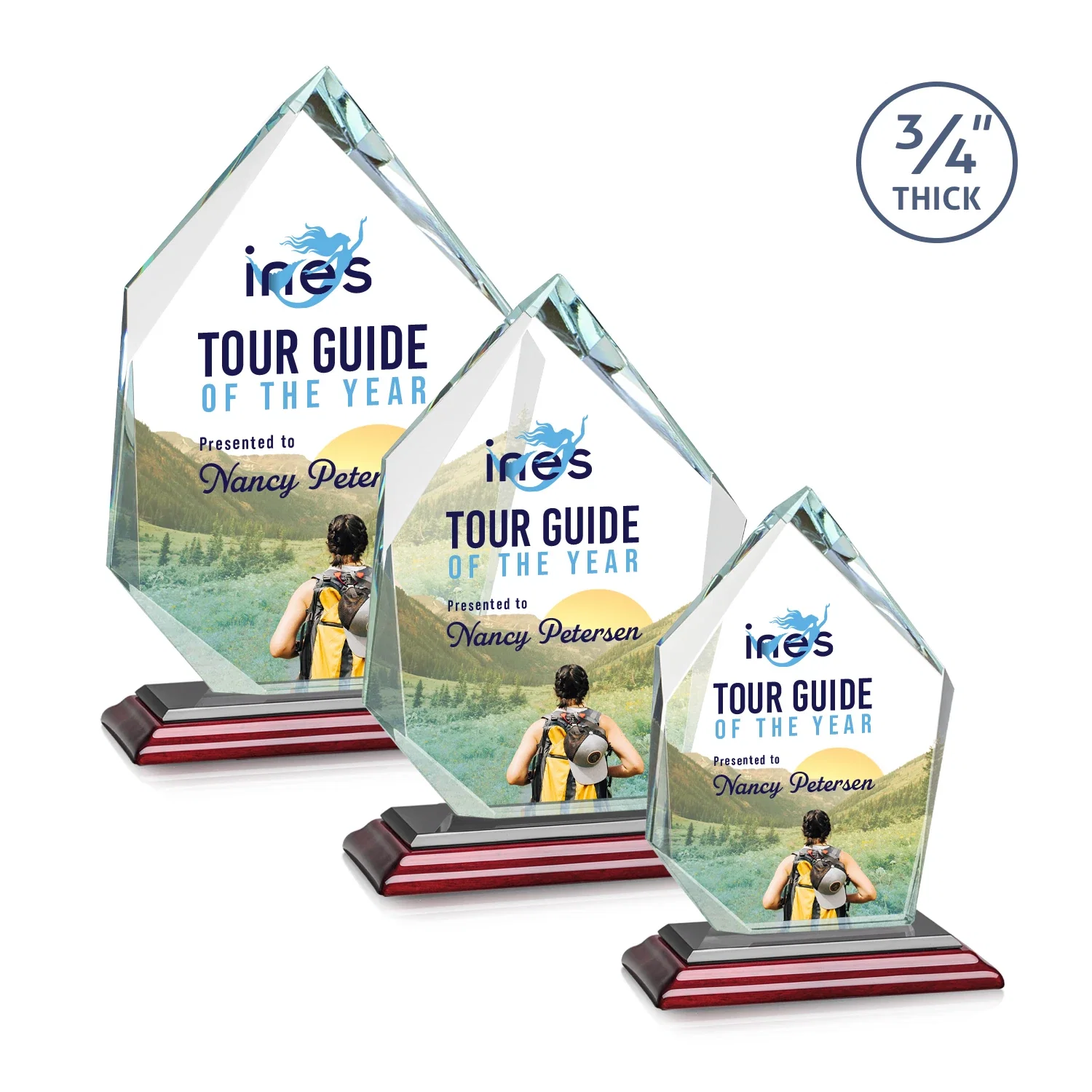 Customized Jade Glass Ice Peak Award With Interchanging, Intersecting Bevels for employee recognition