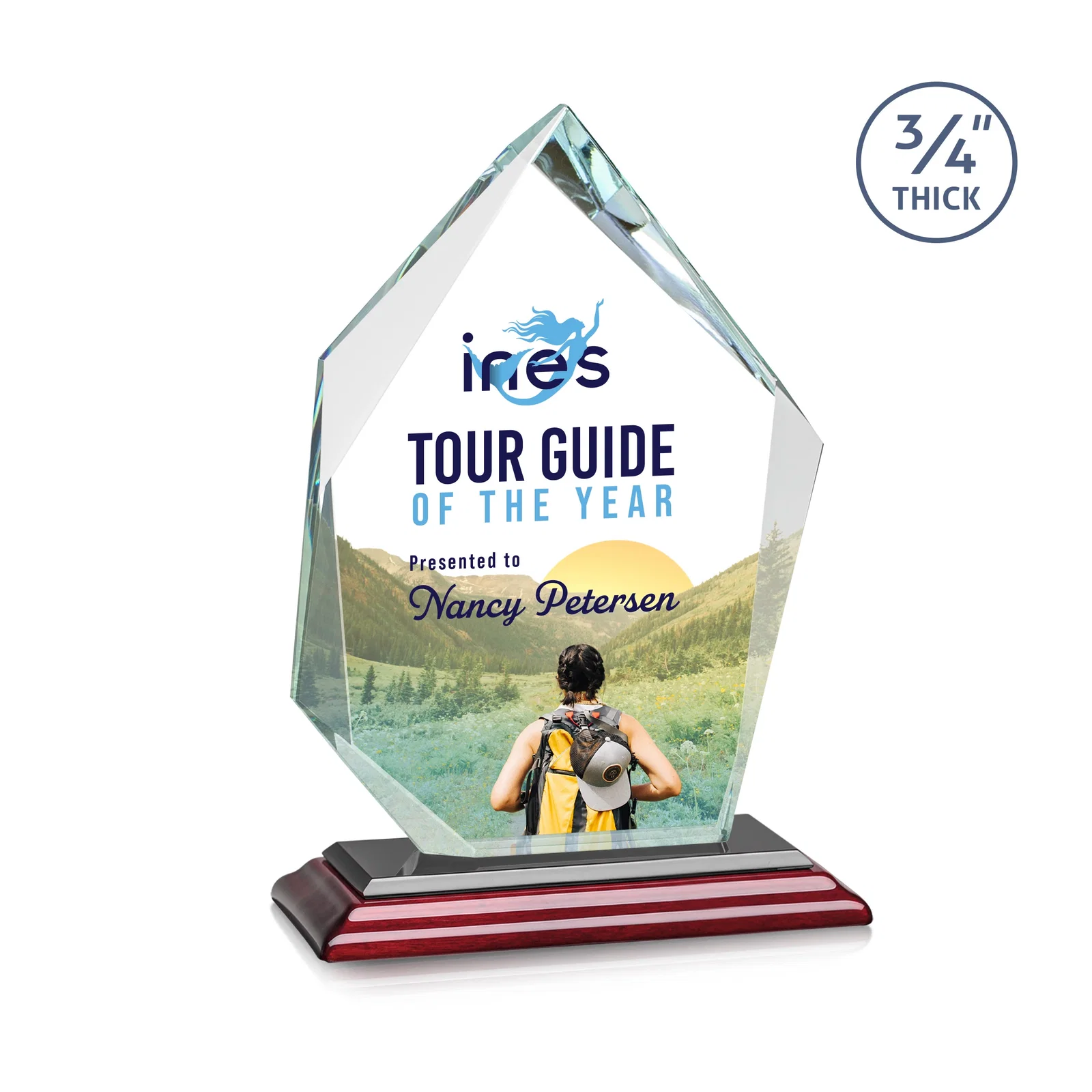 Customized Jade Glass Ice Peak Award With Interchanging, Intersecting Bevels for service anniversary gifts