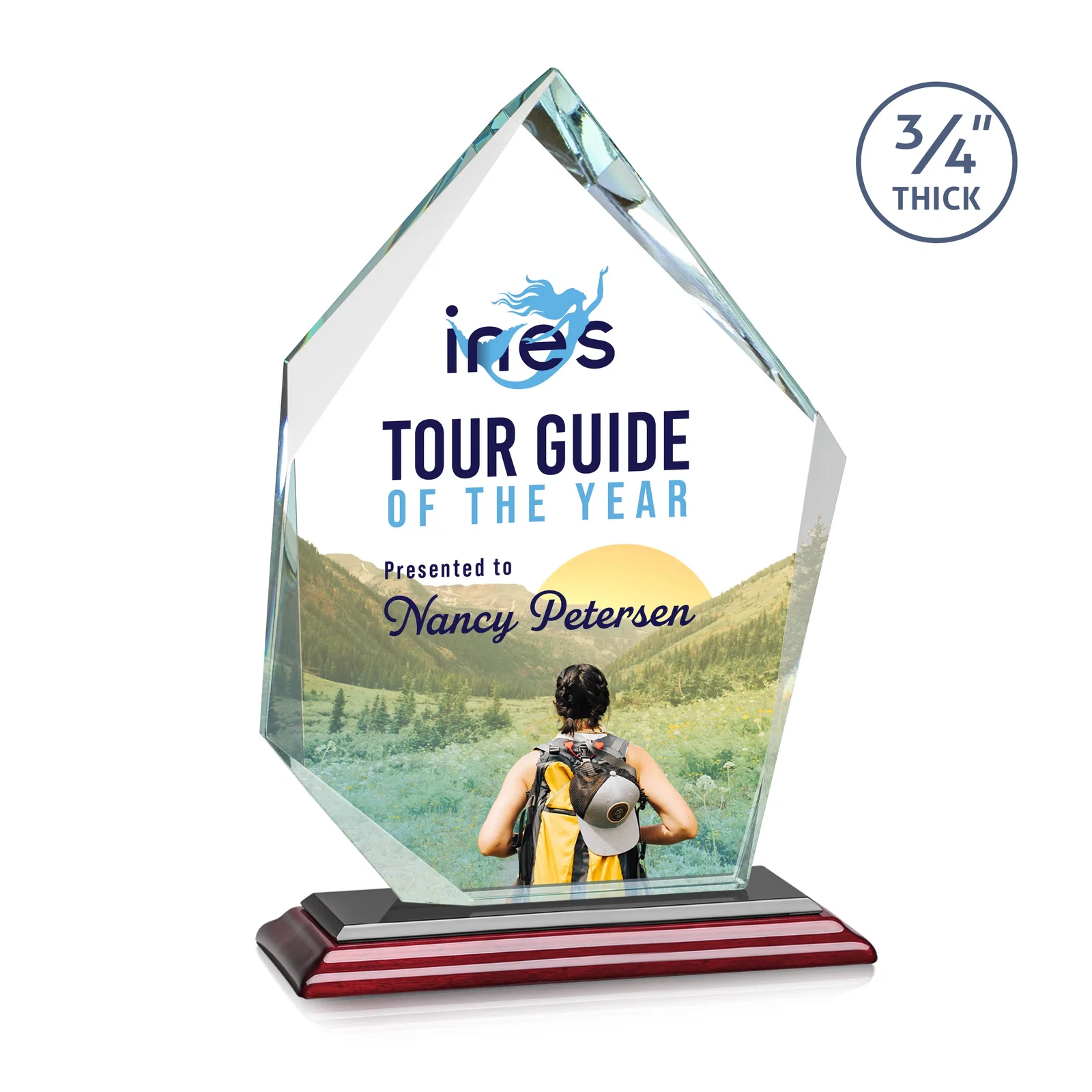 Customized Jade Glass Ice Peak Award With Interchanging, Intersecting Bevels for sales achievement awards