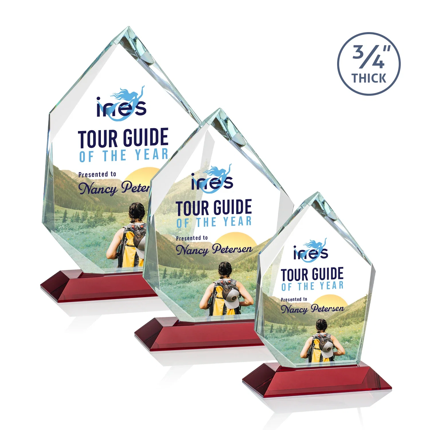 Customized Jade Glass Ice Peak Award With Interchanging, Intersecting Bevels for retirement presentations