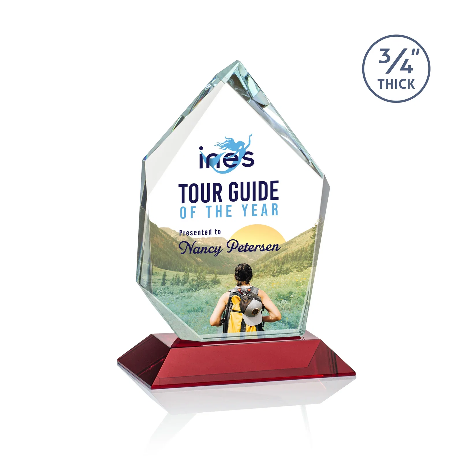 Customized Jade Glass Ice Peak Award With Interchanging, Intersecting Bevels for team milestone celebrations