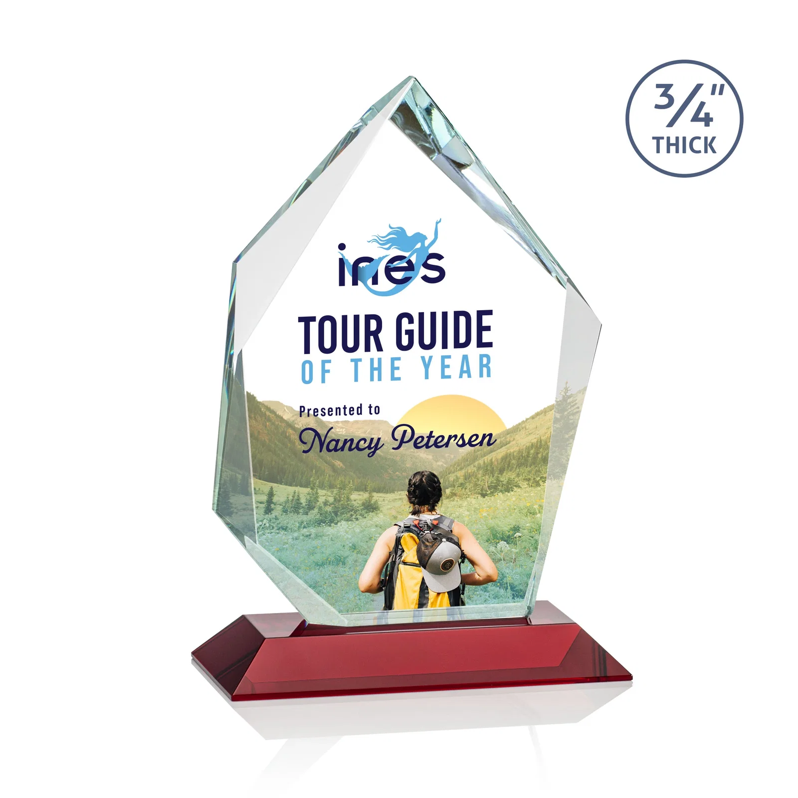 Customized Jade Glass Ice Peak Award With Interchanging, Intersecting Bevels for donor appreciation