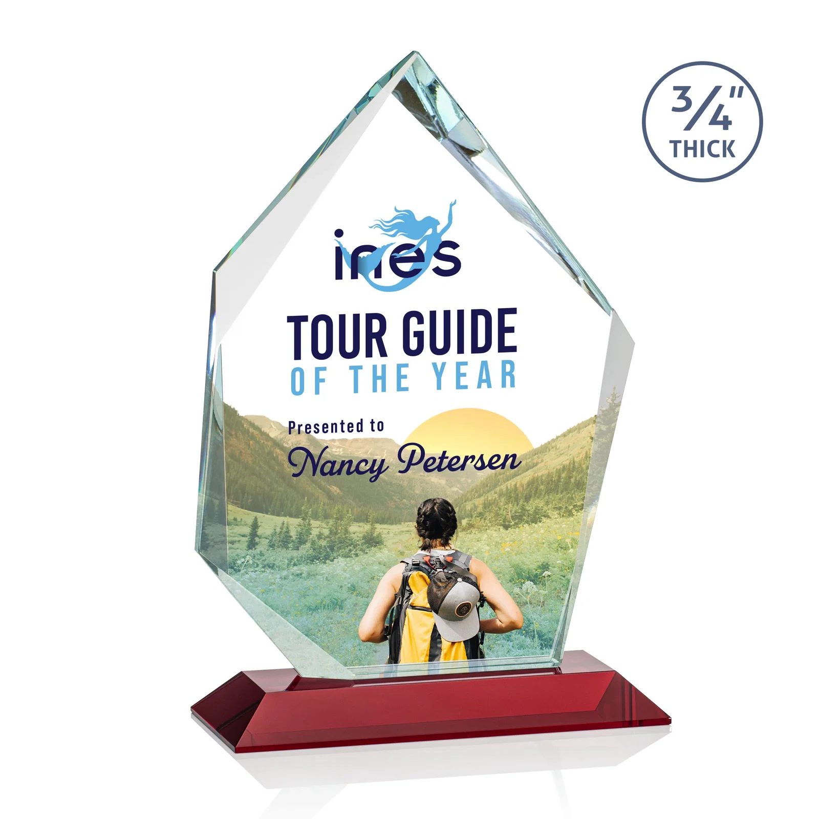 Customized Jade Glass Ice Peak Award With Interchanging, Intersecting Bevels for graduation ceremonies