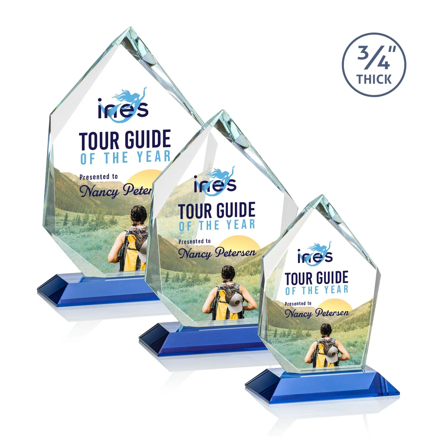 Customized Jade Glass Ice Peak Award With Interchanging, Intersecting Bevels for safety achievement programs