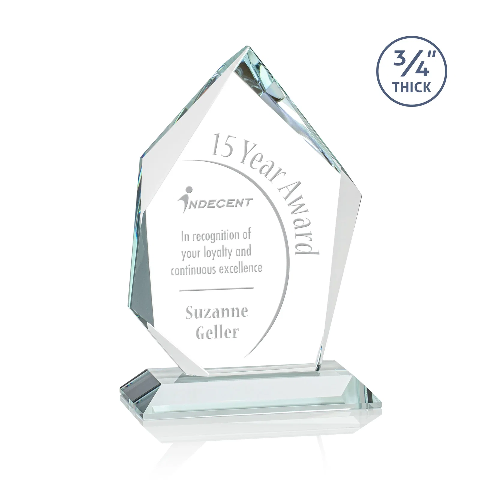 Custom Jade Glass Ice Peak Award With Interchanging, Intersecting Bevels for donor appreciation
