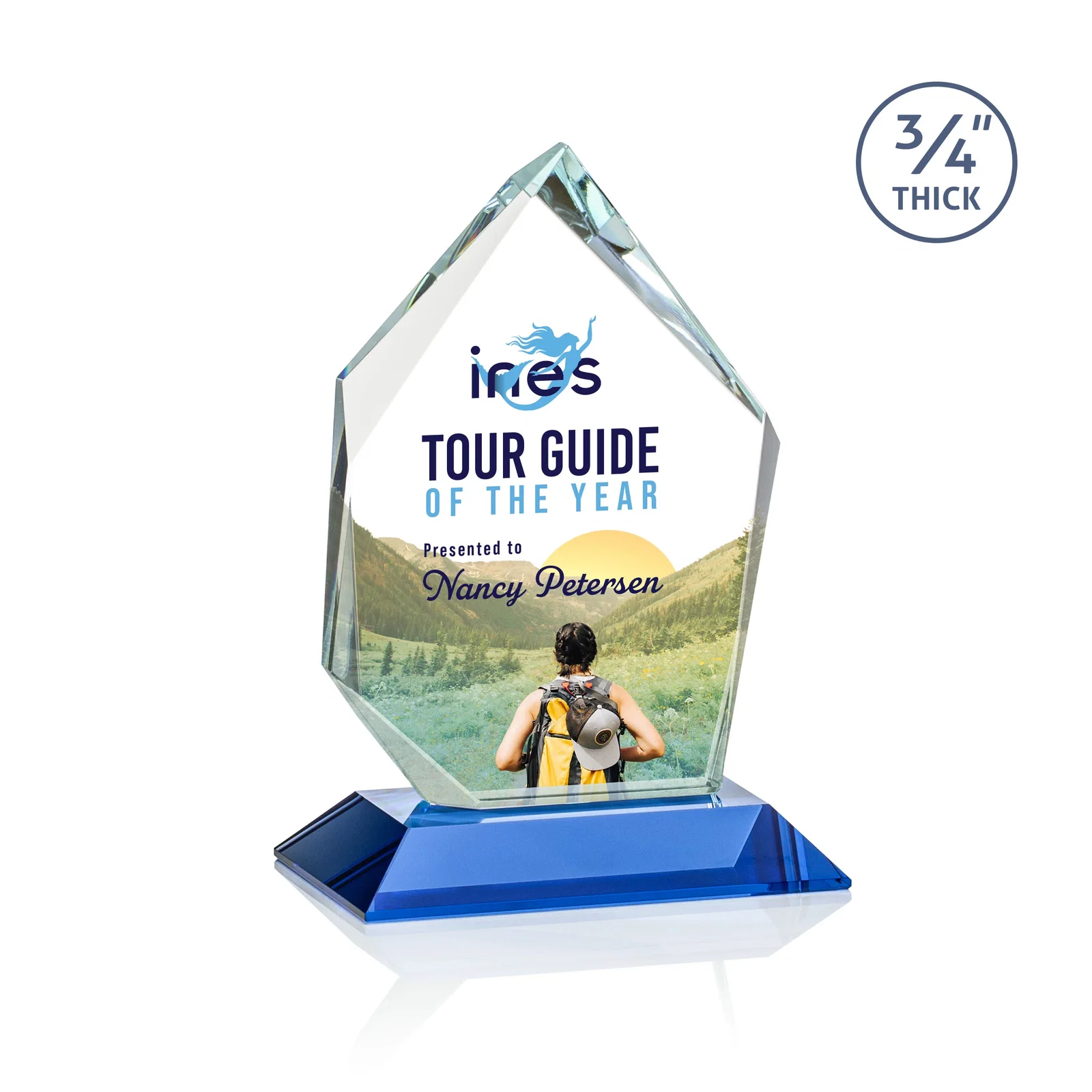 Customized Jade Glass Ice Peak Award With Interchanging, Intersecting Bevels for volunteer appreciation