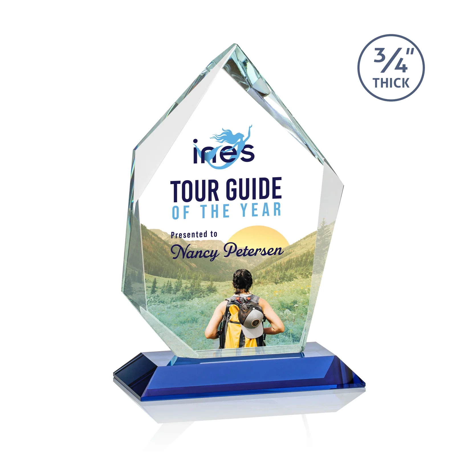 Customized Jade Glass Ice Peak Award With Interchanging, Intersecting Bevels for dealer and partner awards
