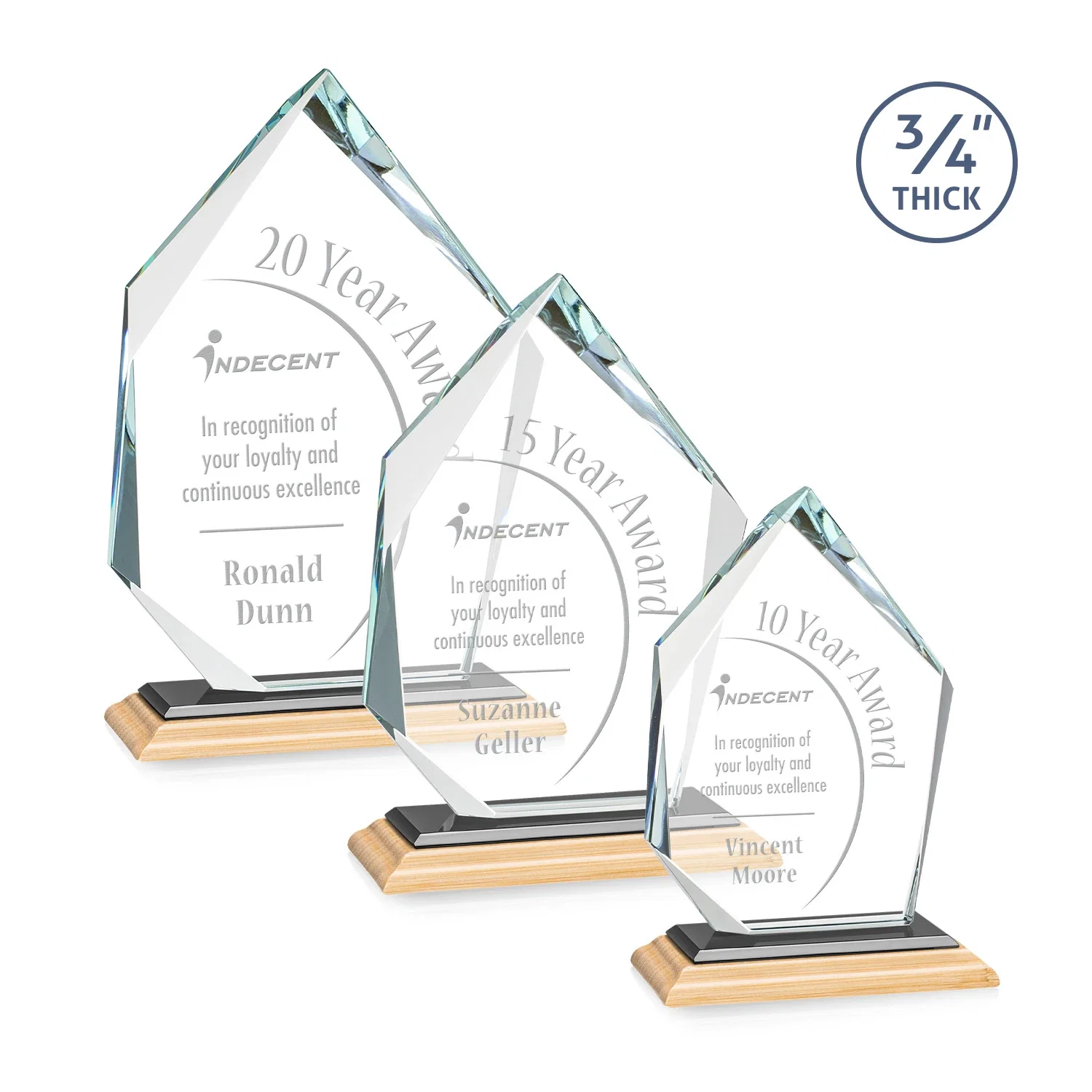 Custom engraved Jade Glass Ice Peak Award With Interchanging, Intersecting Bevels for retirement presentations