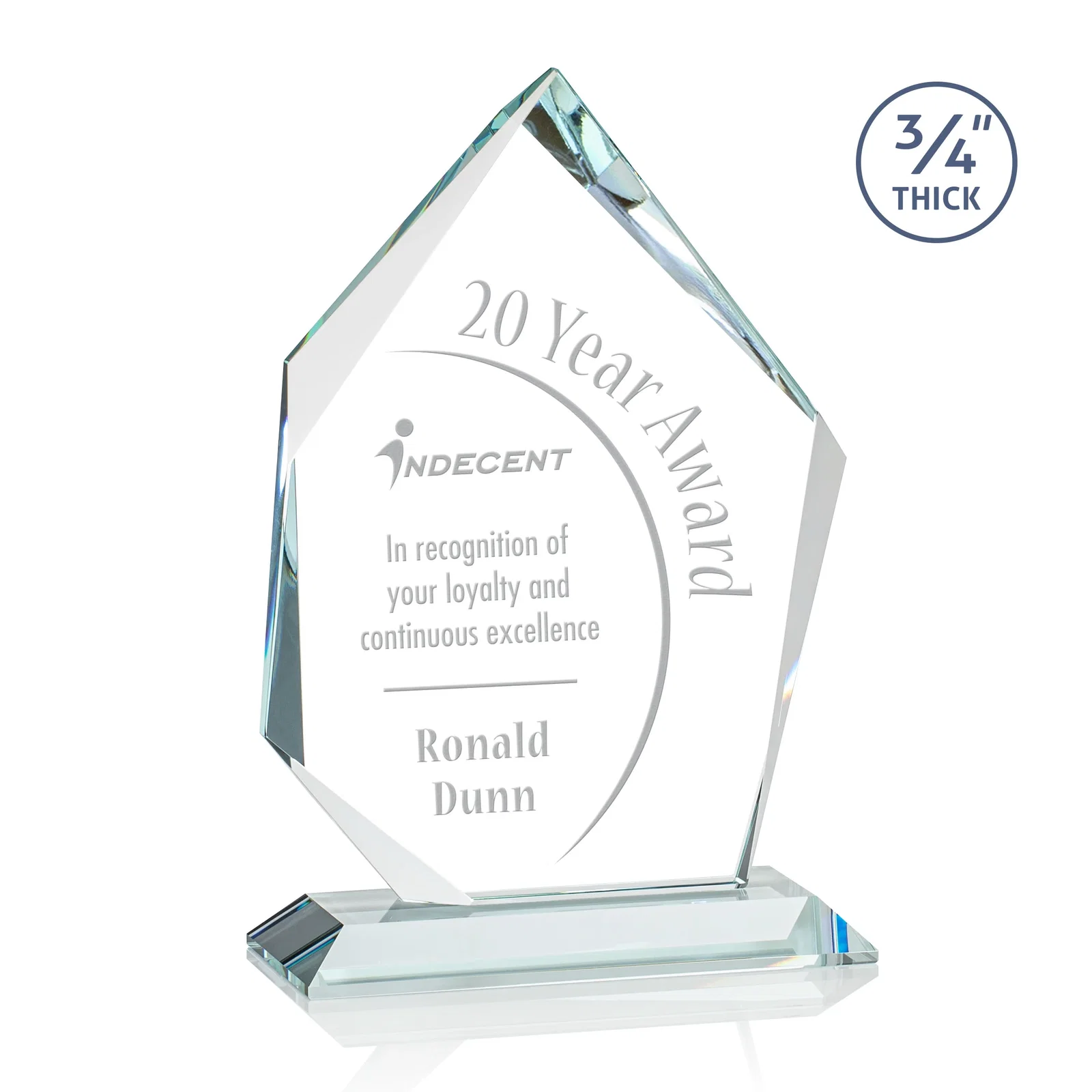 Custom Jade Glass Ice Peak Award With Interchanging, Intersecting Bevels for graduation ceremonies