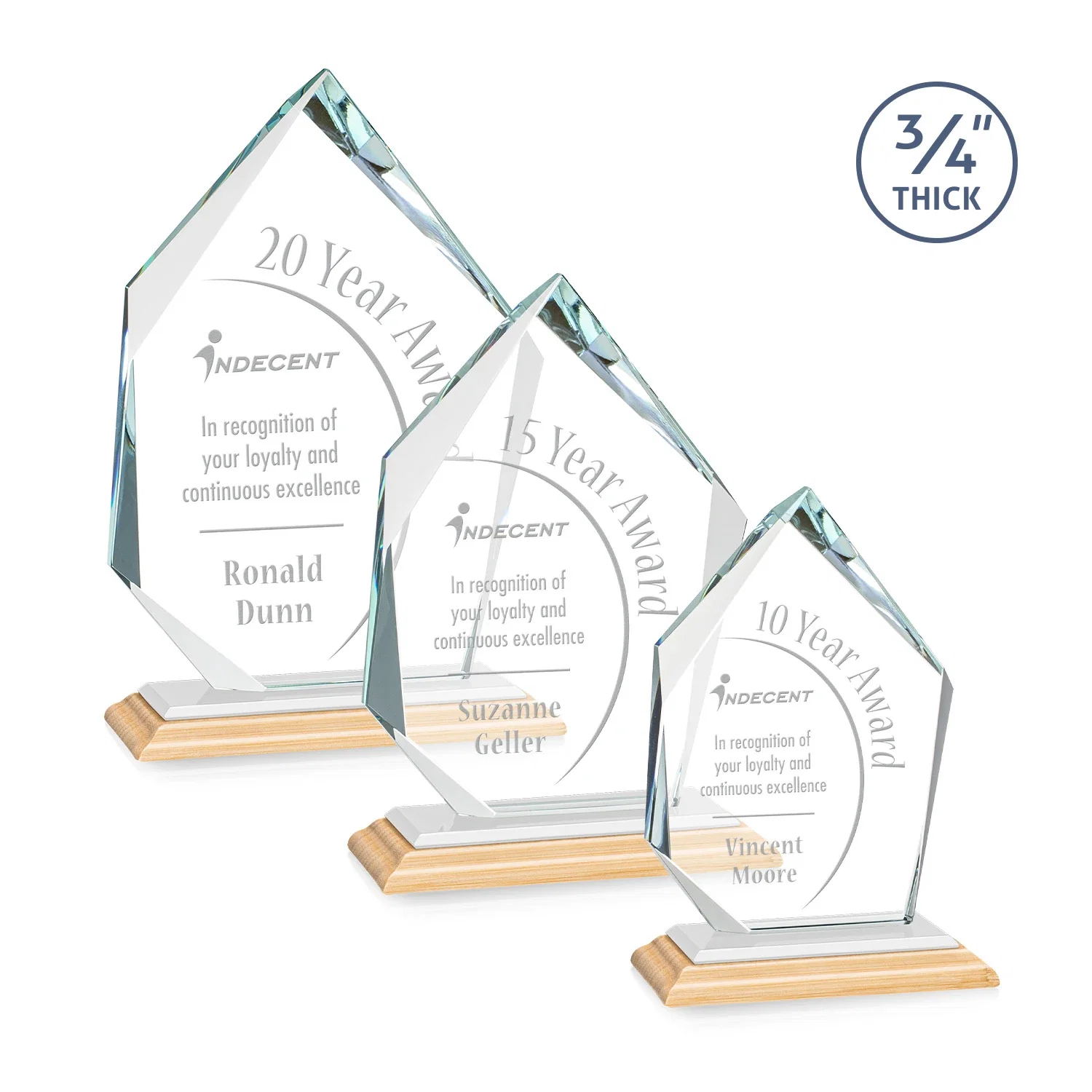 Custom engraved Jade Glass Ice Peak Award With Interchanging, Intersecting Bevels for safety achievement programs