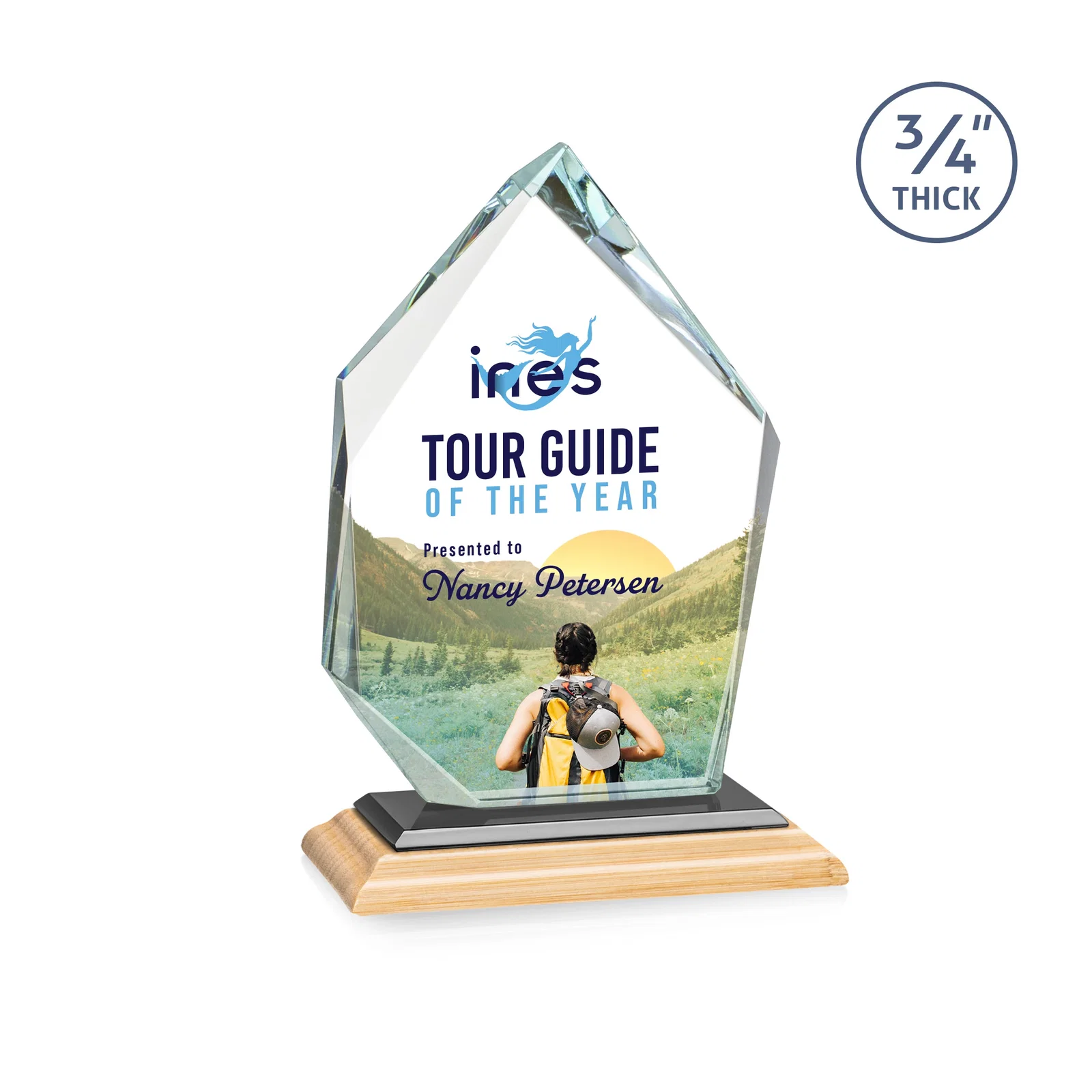 Custom Jade Glass Ice Peak Award With Interchanging, Intersecting Bevels, with your logo for corporate award ceremonies