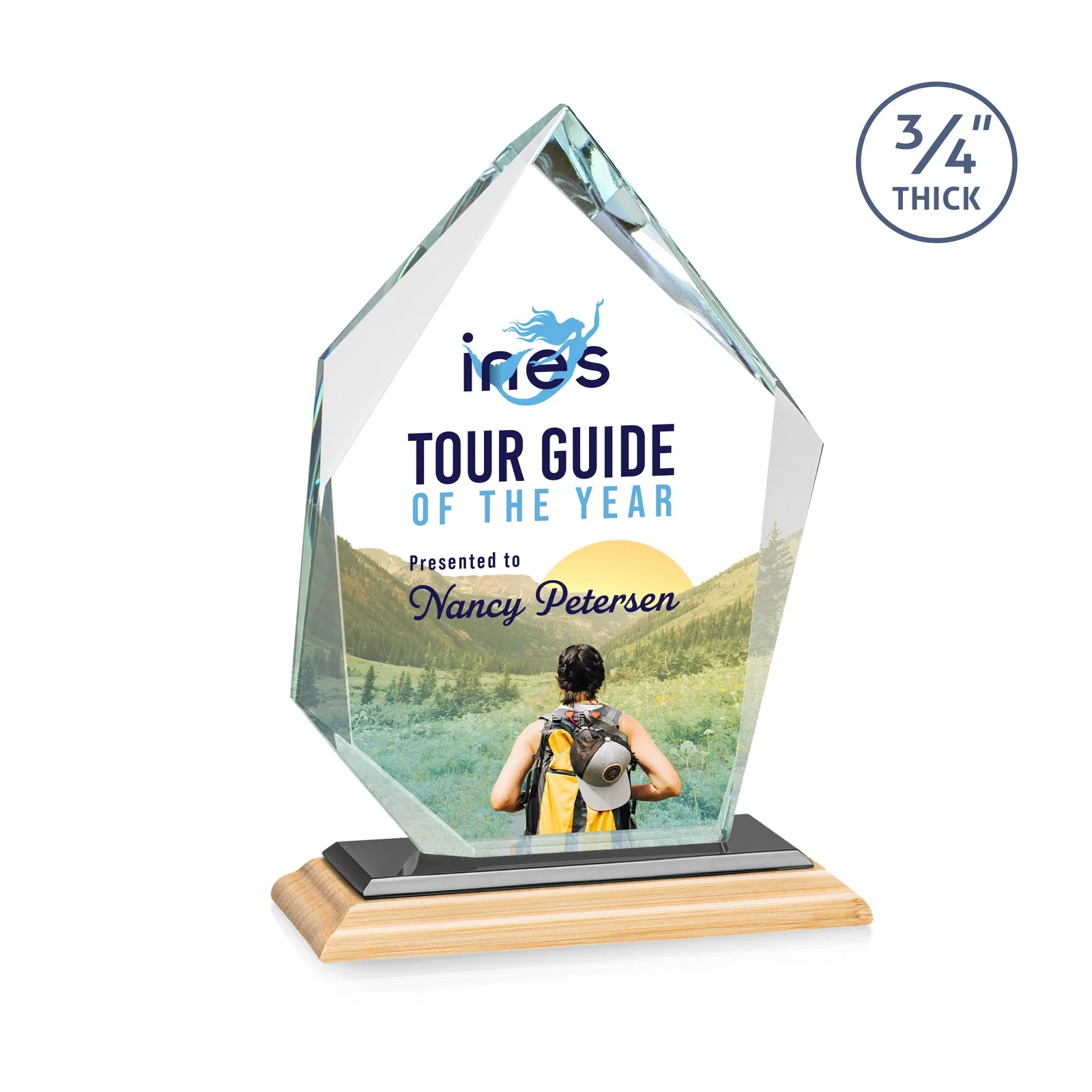 Custom Jade Glass Ice Peak Award With Interchanging, Intersecting Bevels, with your logo for service anniversary gifts