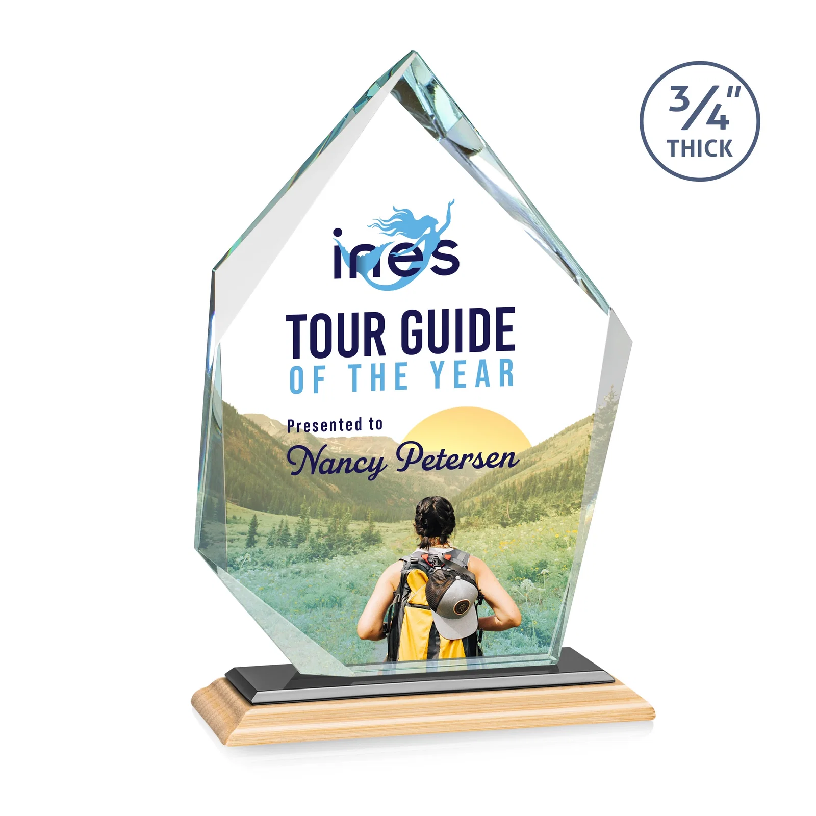 Custom Jade Glass Ice Peak Award With Interchanging, Intersecting Bevels, with your logo for sales achievement awards