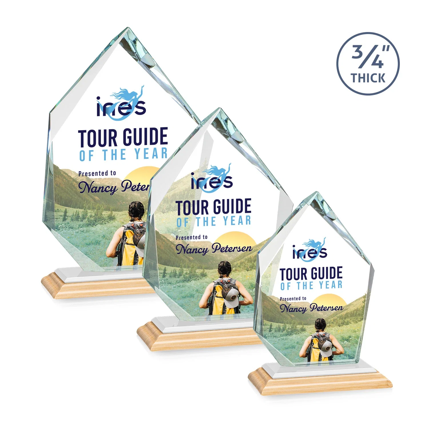 Custom Jade Glass Ice Peak Award With Interchanging, Intersecting Bevels, with your logo for retirement presentations
