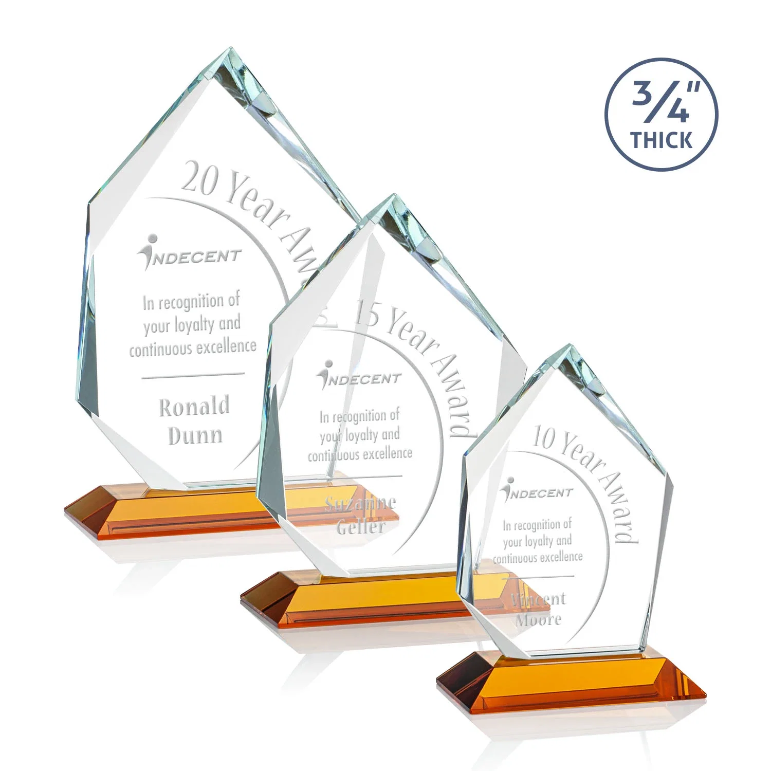 Custom Jade Glass Ice Peak Award With Interchanging, Intersecting Bevels for safety achievement programs