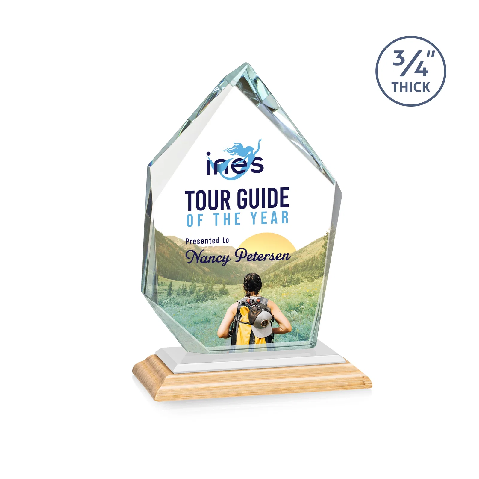 Custom Jade Glass Ice Peak Award With Interchanging, Intersecting Bevels, with your logo for team milestone celebrations
