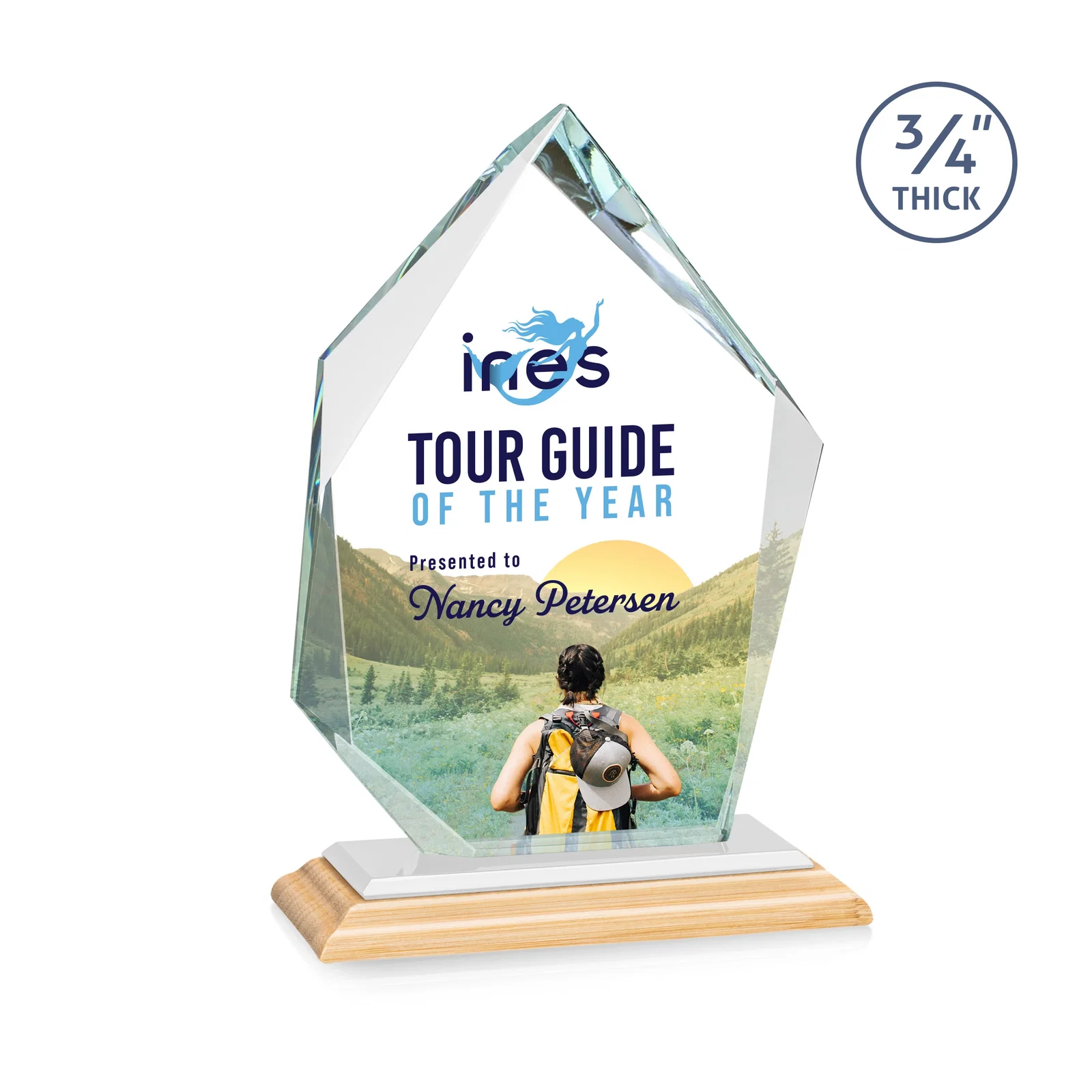 Custom Jade Glass Ice Peak Award With Interchanging, Intersecting Bevels, with your logo for donor appreciation