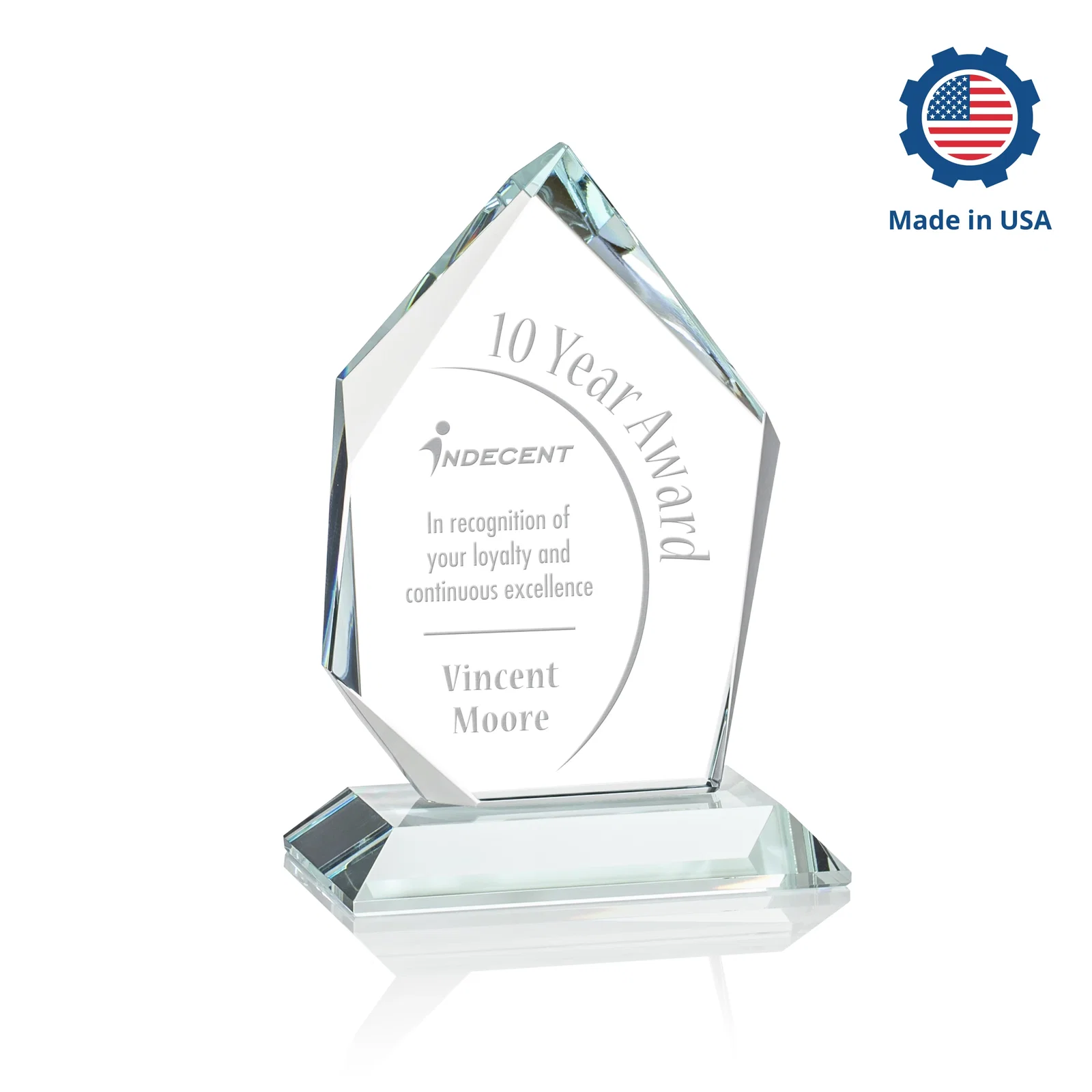 Custom Jade Glass Ice Peak Award With Interchanging, Intersecting Bevels, with your logo for volunteer appreciation