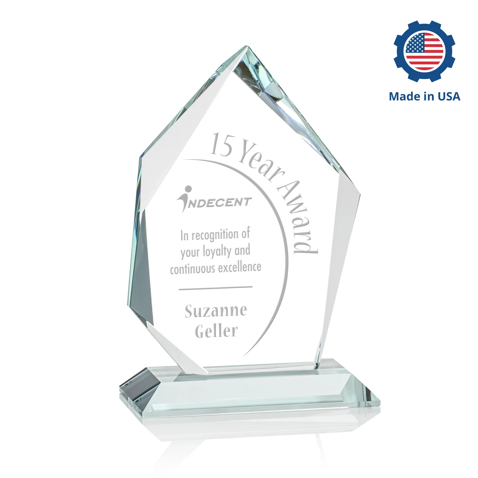 Custom Jade Glass Ice Peak Award With Interchanging, Intersecting Bevels, with your logo for dealer and partner awards