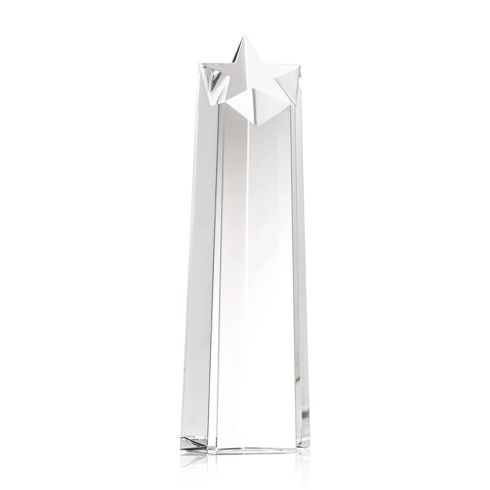 Custom Optical Crystal Tower Award, Star Cutout Through the Top for volunteer appreciation