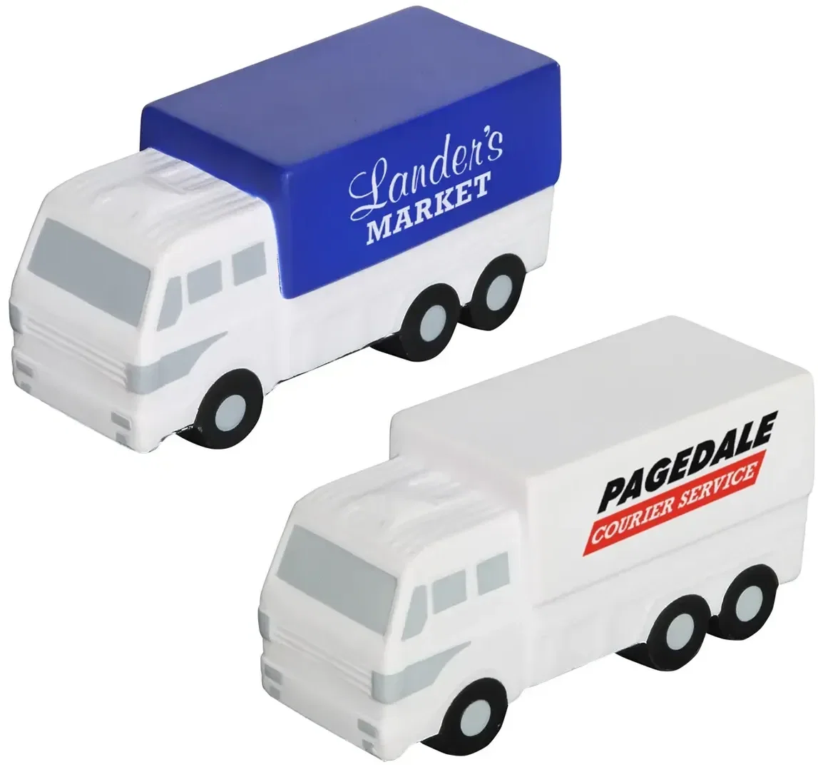 Custom Delivery Truck Stress Reliever, front view of the branded foam truck squeeze toy for logo giveaways