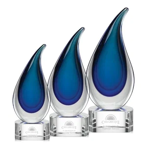 Glass Flame Award With Layered Shades of Blue