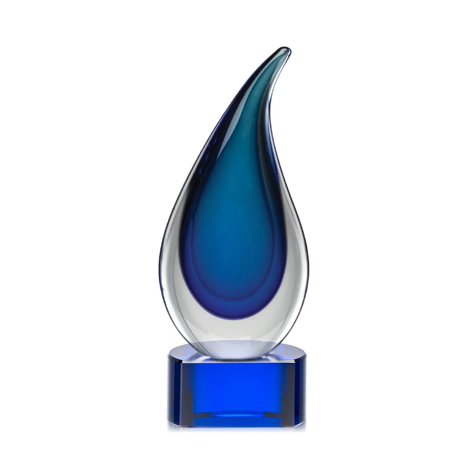 Custom Glass Flame Award With Layered Shades of Blue for company anniversary events