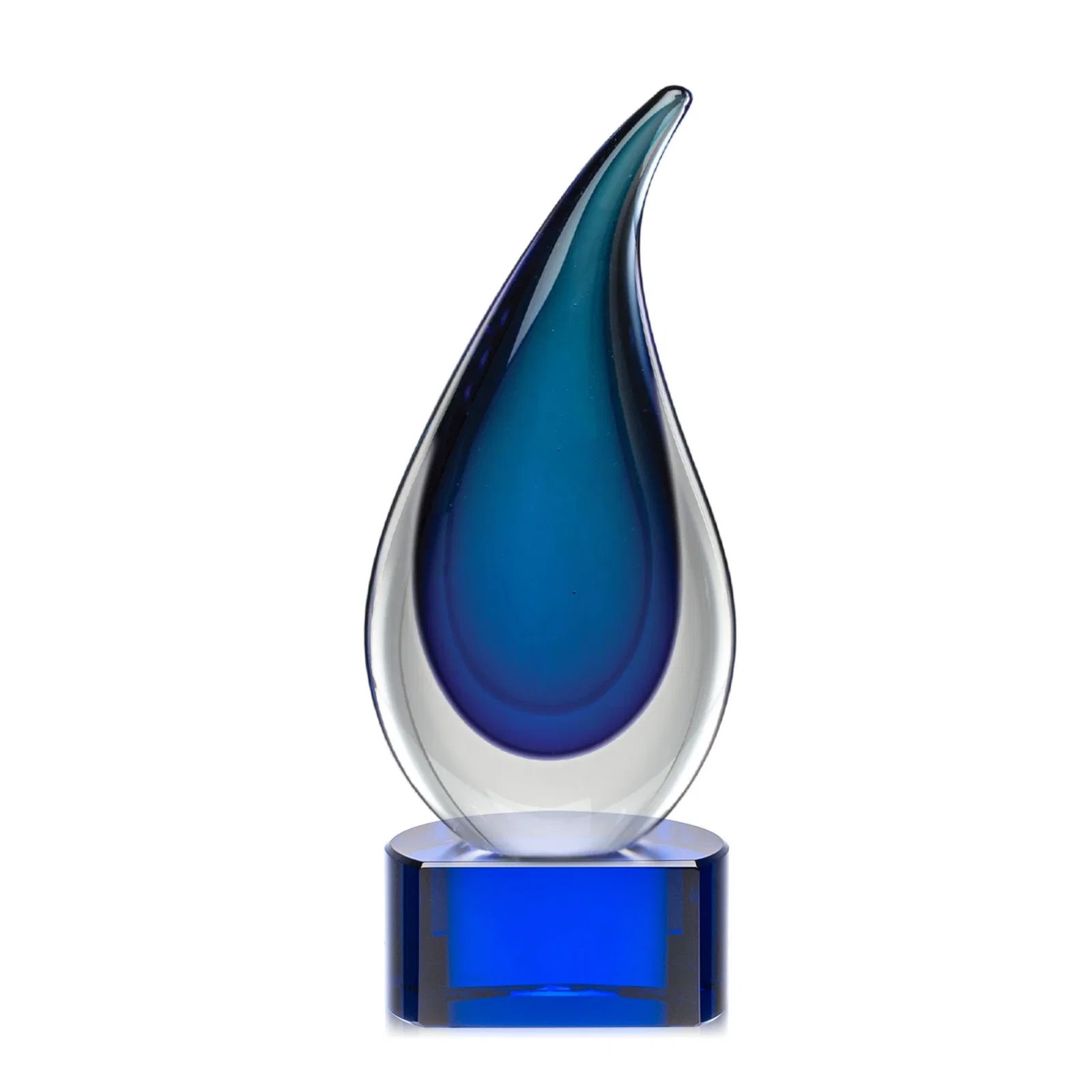 Personalized Glass Flame Award With Layered Shades of Blue for employee recognition