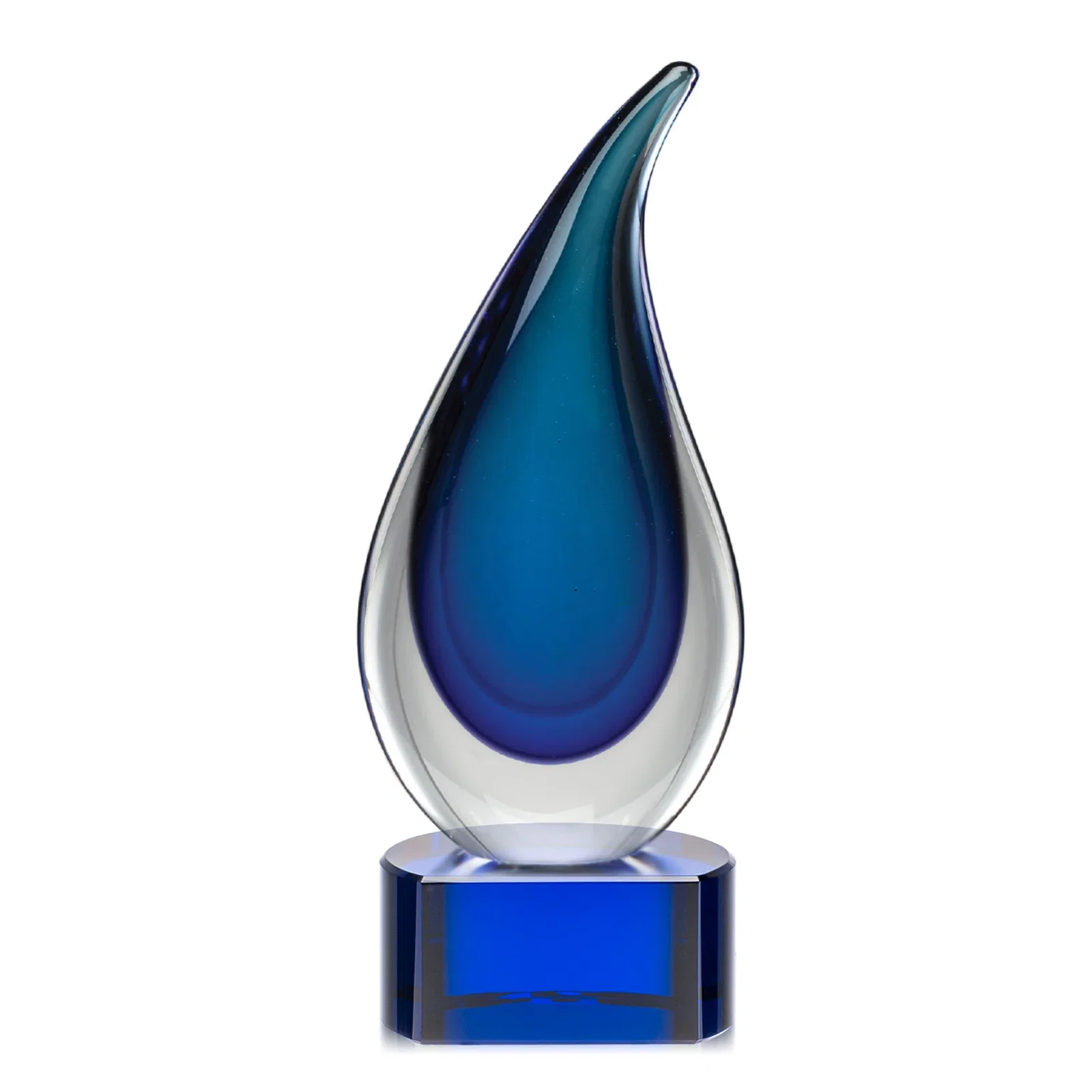 Personalized Glass Flame Award With Layered Shades of Blue for corporate award ceremonies