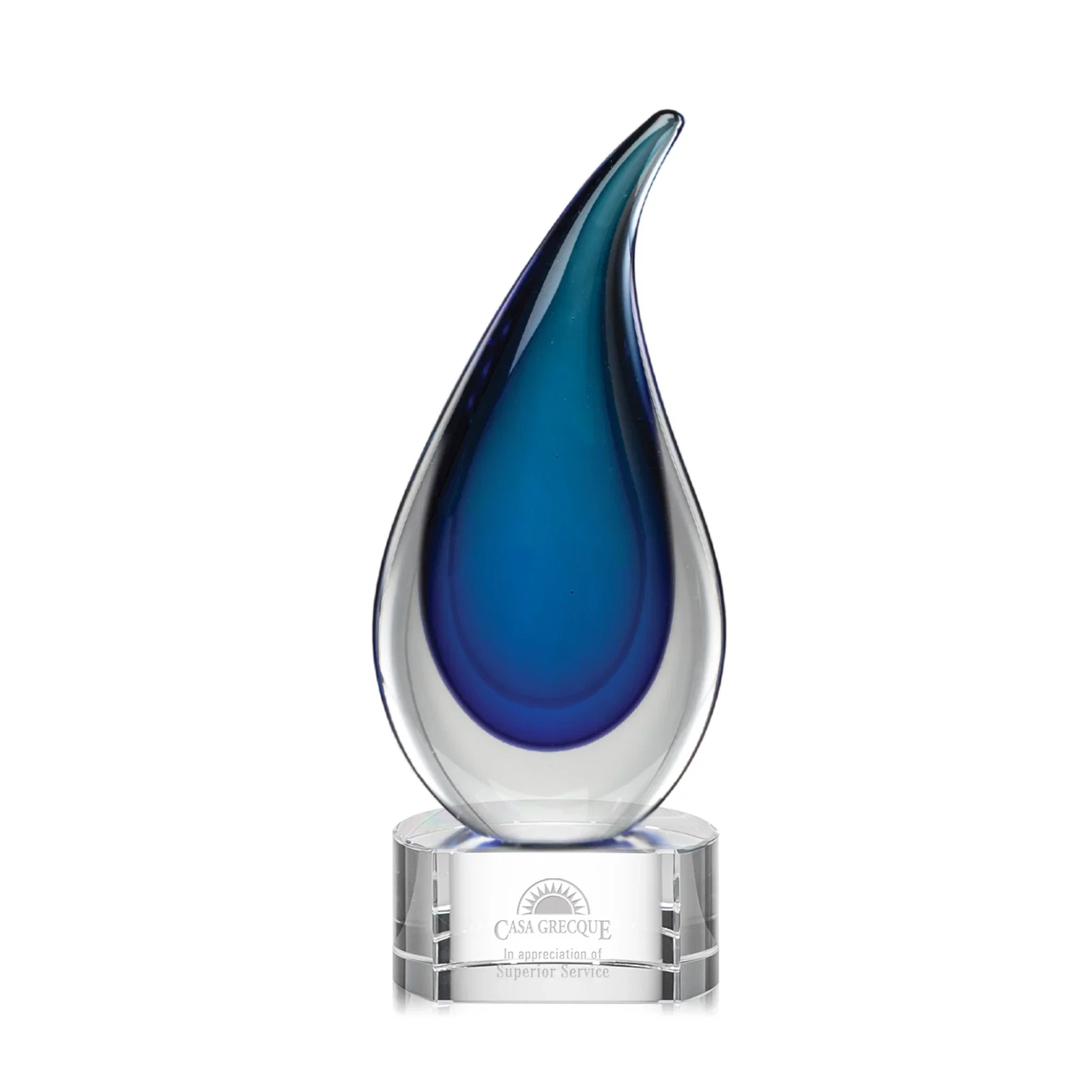 Custom Glass Flame Award With Layered Shades of Blue for corporate award ceremonies