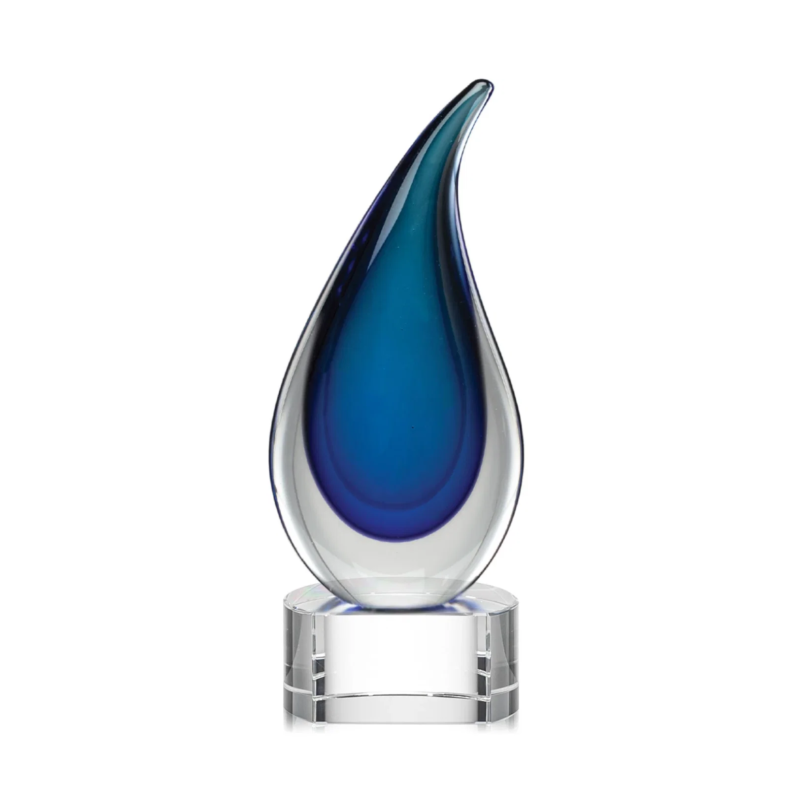 Custom Glass Flame Award With Layered Shades of Blue for safety achievement programs