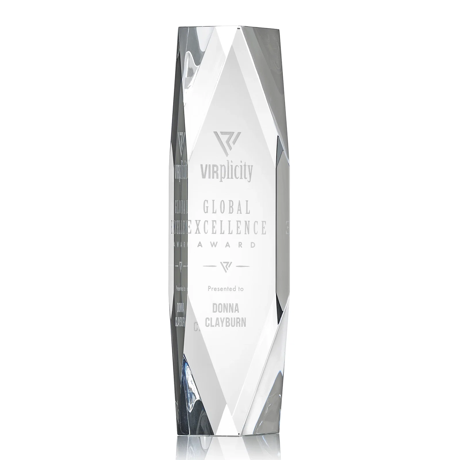 Custom Optical Crystal Tower Award with Faceted Diamond Window for sales achievement awards