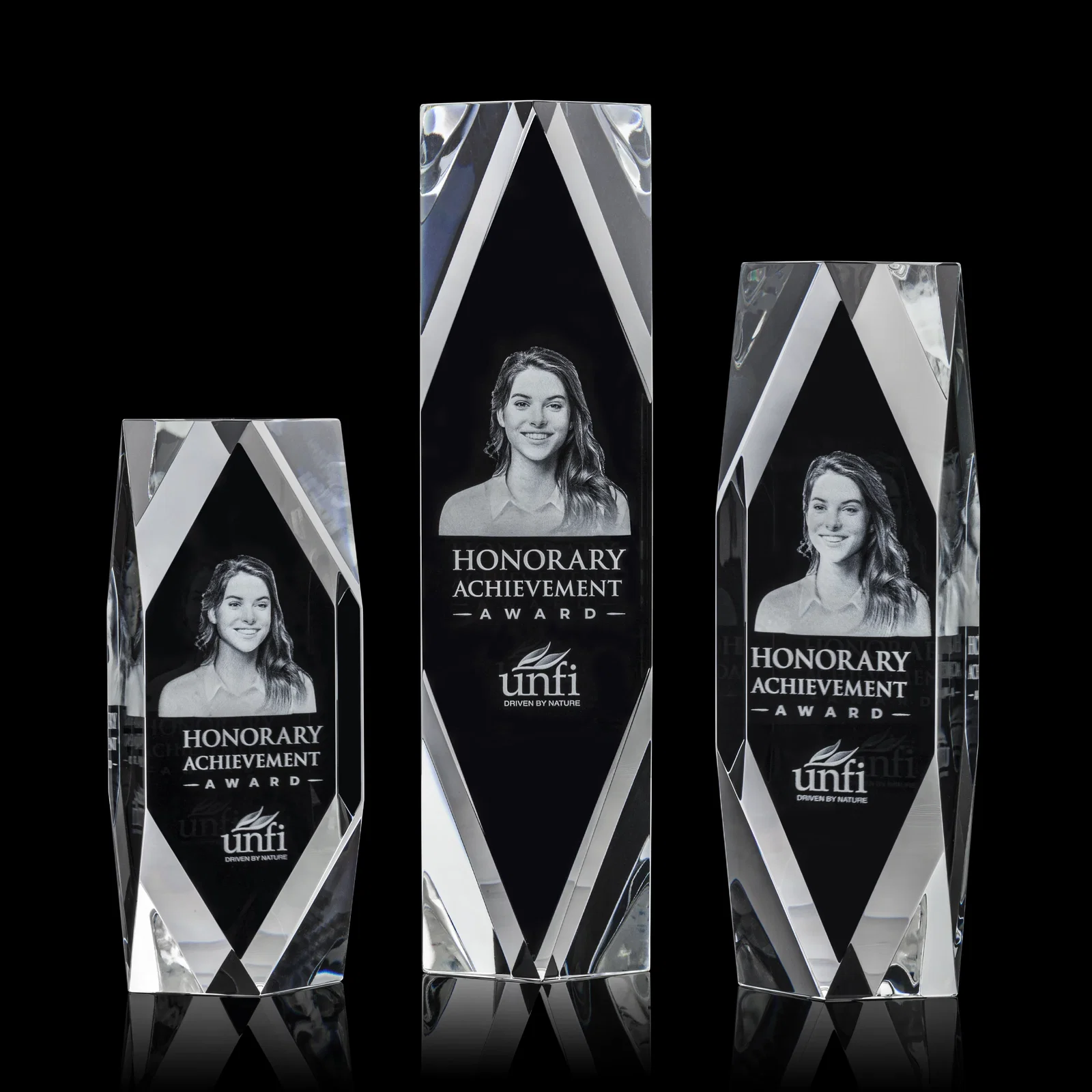 Custom Optical Crystal Tower Award with Faceted Diamond Window for safety achievement programs