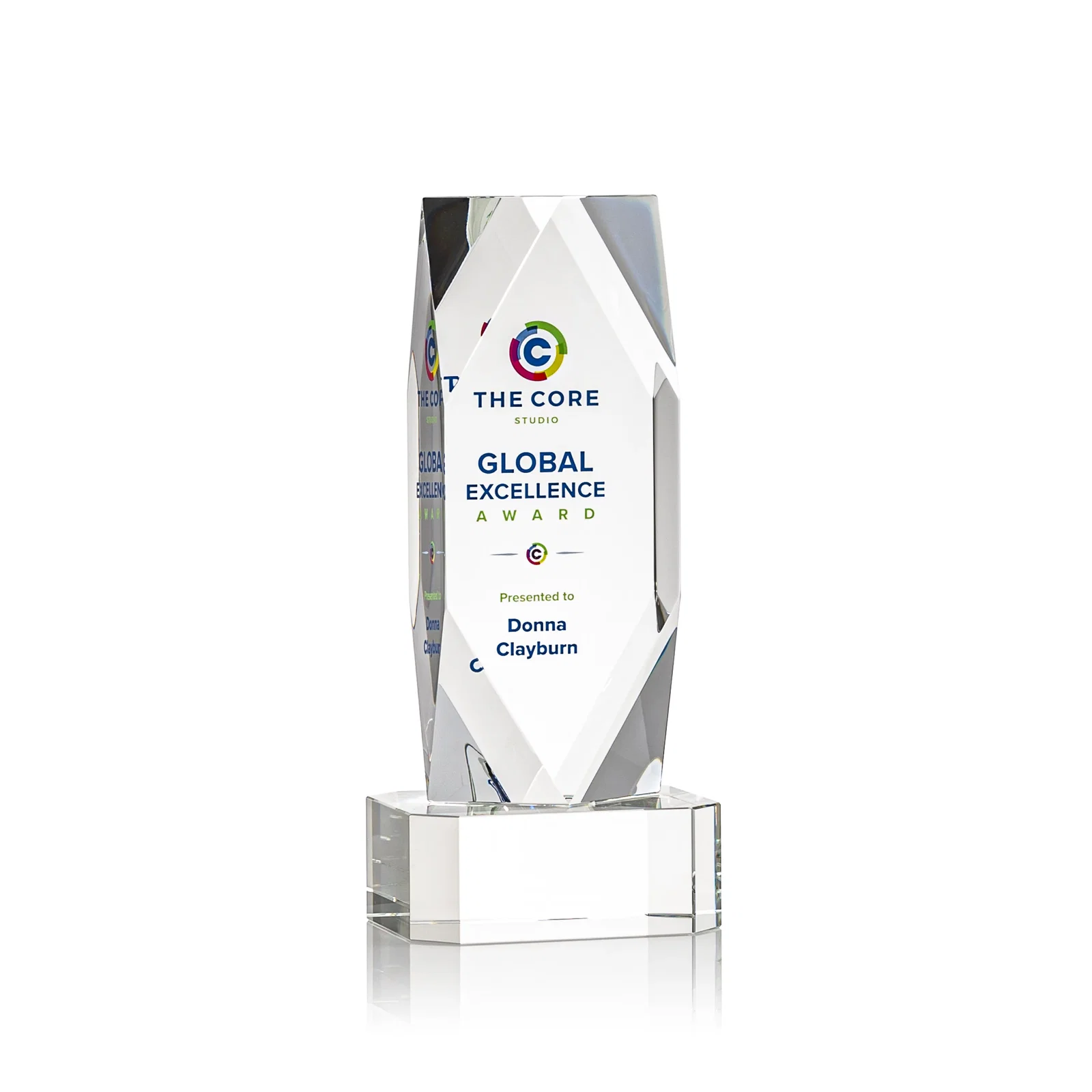 Custom Optical Crystal Award with a Faceted Diamond Window for volunteer appreciation