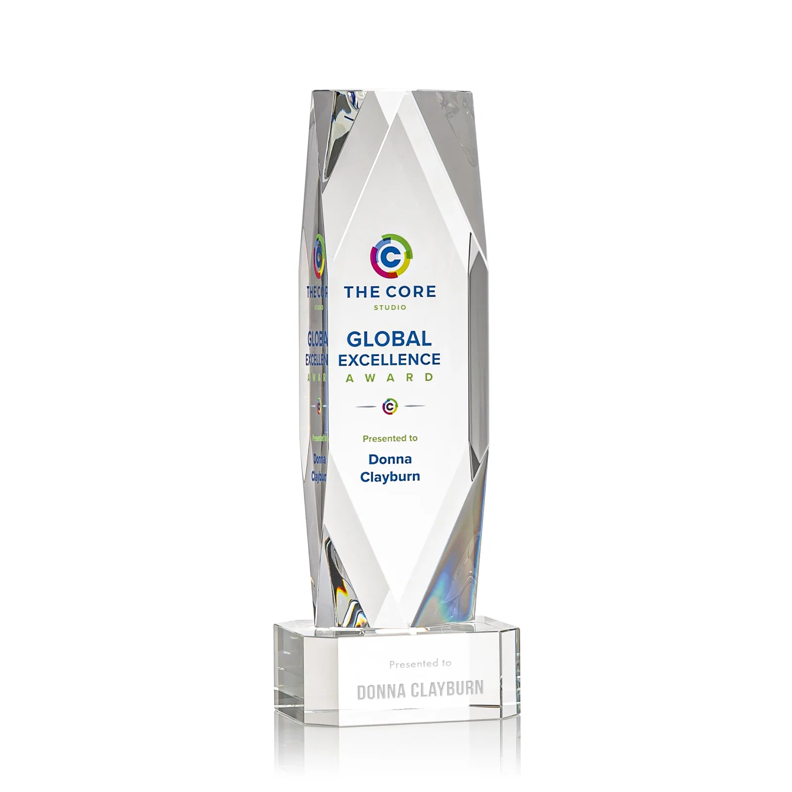 Custom Optical Crystal Award with a Faceted Diamond Window for dealer and partner awards
