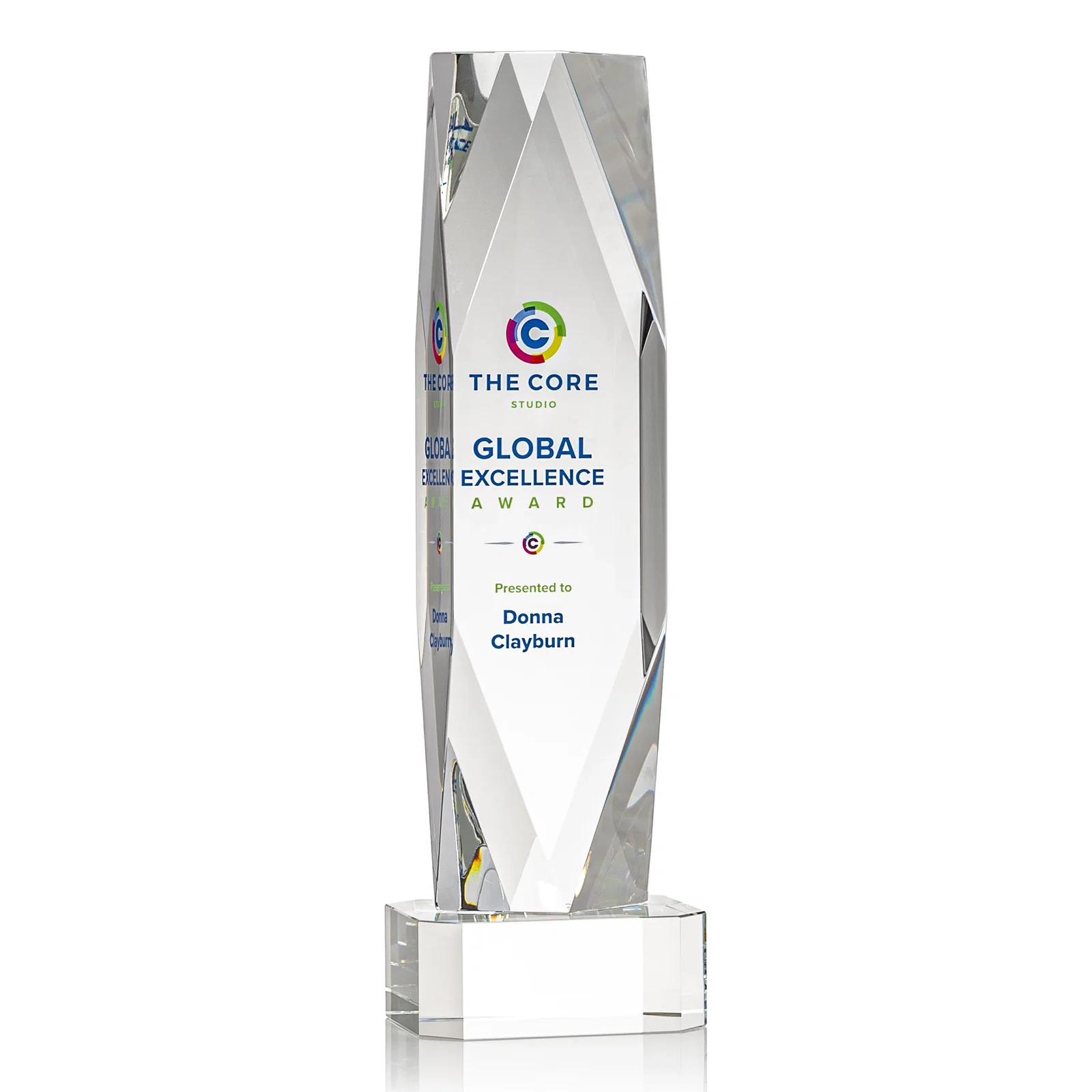 Custom Optical Crystal Award with a Faceted Diamond Window for company anniversary events