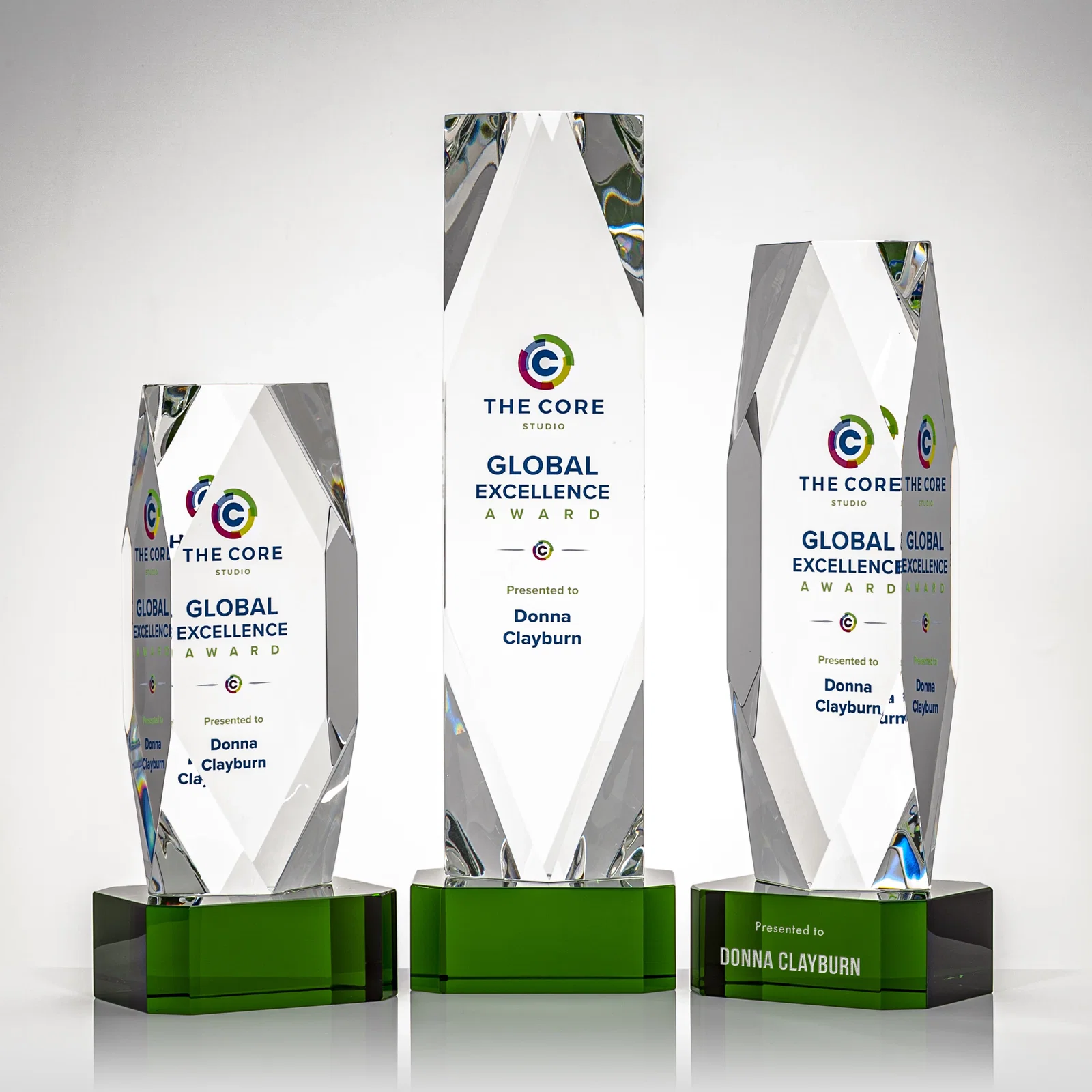 Personalized Optical Crystal Award with a Faceted Diamond Window for employee recognition