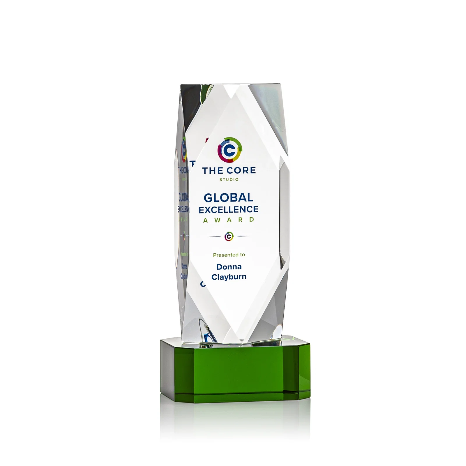 Personalized Optical Crystal Award with a Faceted Diamond Window for corporate award ceremonies