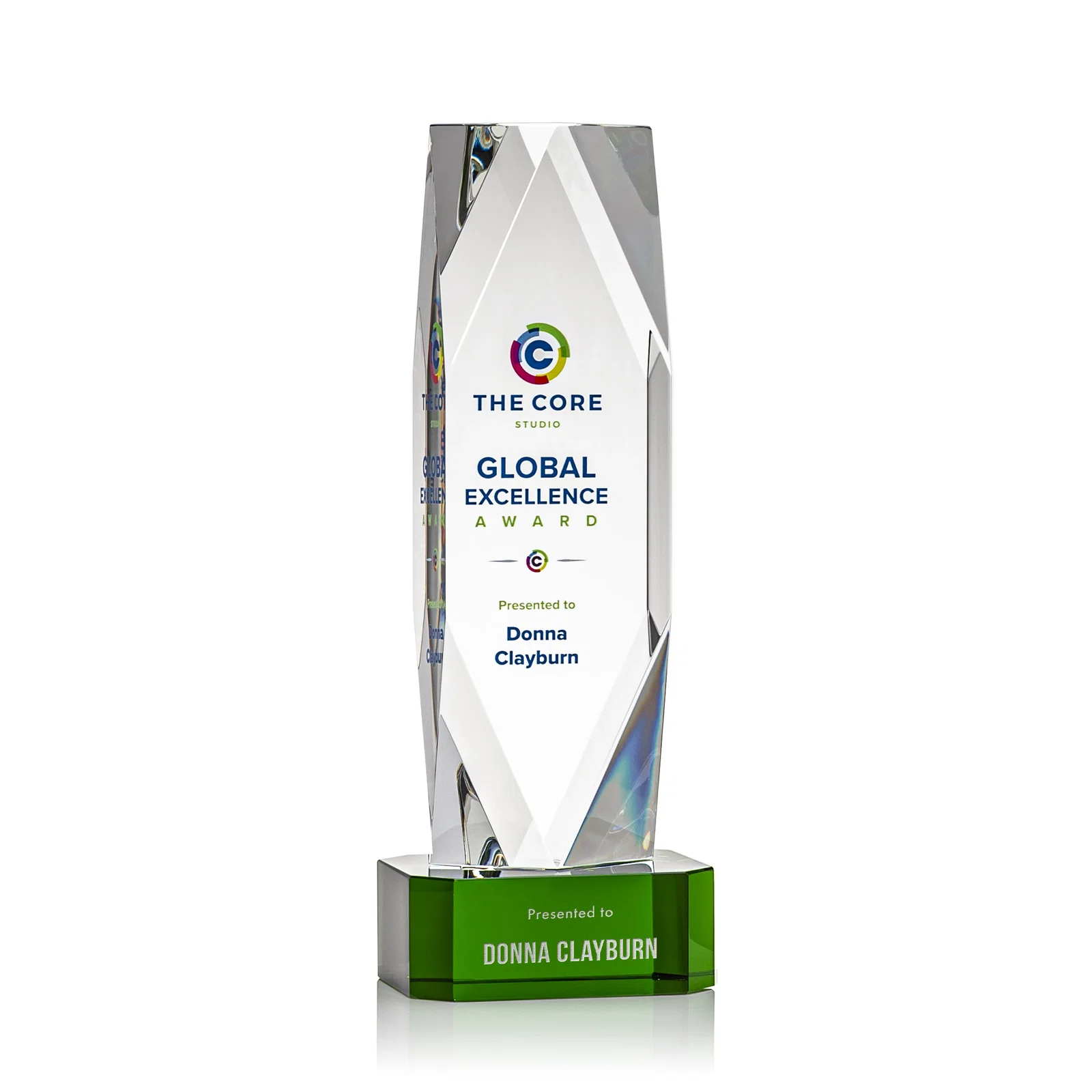 Personalized Optical Crystal Award with a Faceted Diamond Window for service anniversary gifts