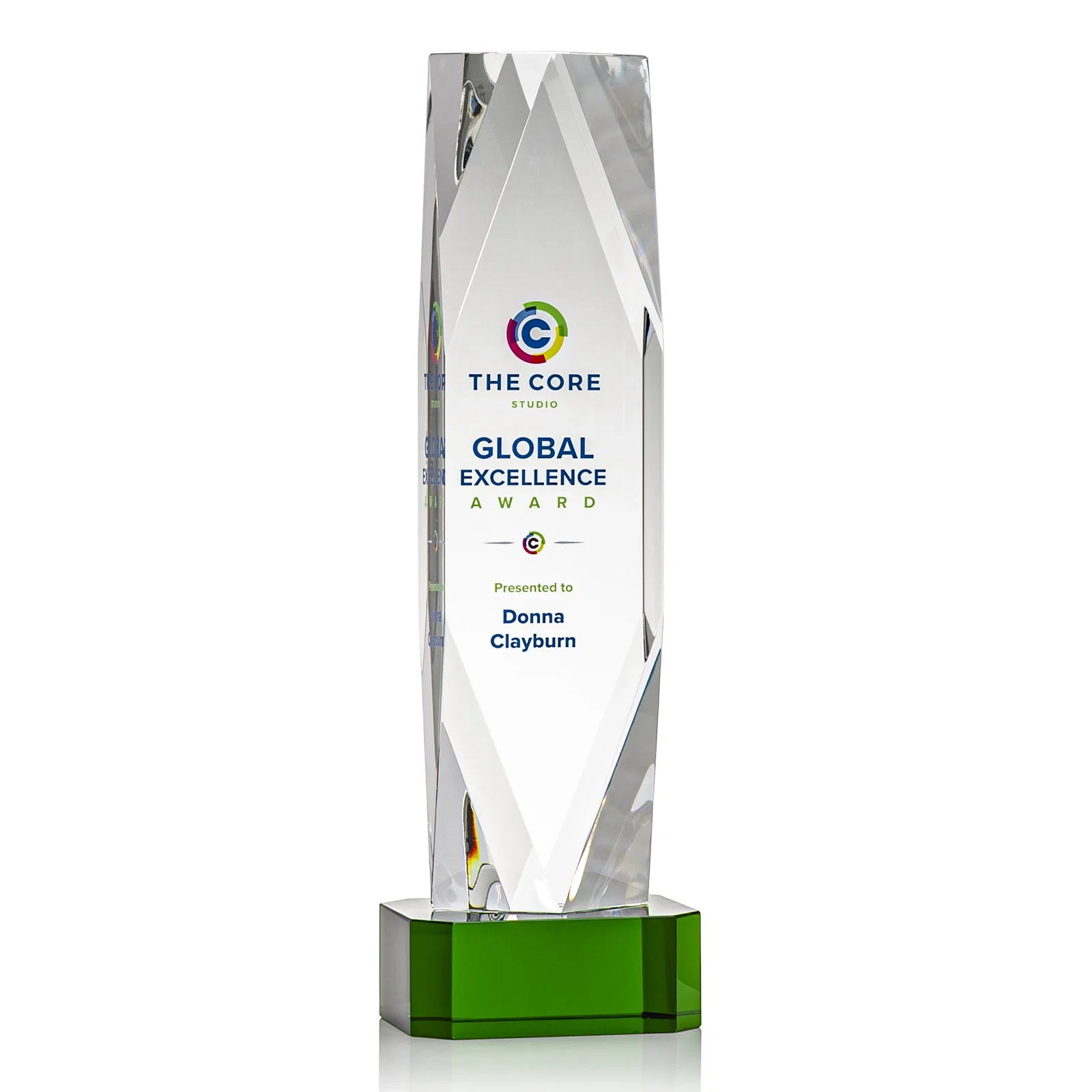 Personalized Optical Crystal Award with a Faceted Diamond Window for sales achievement awards
