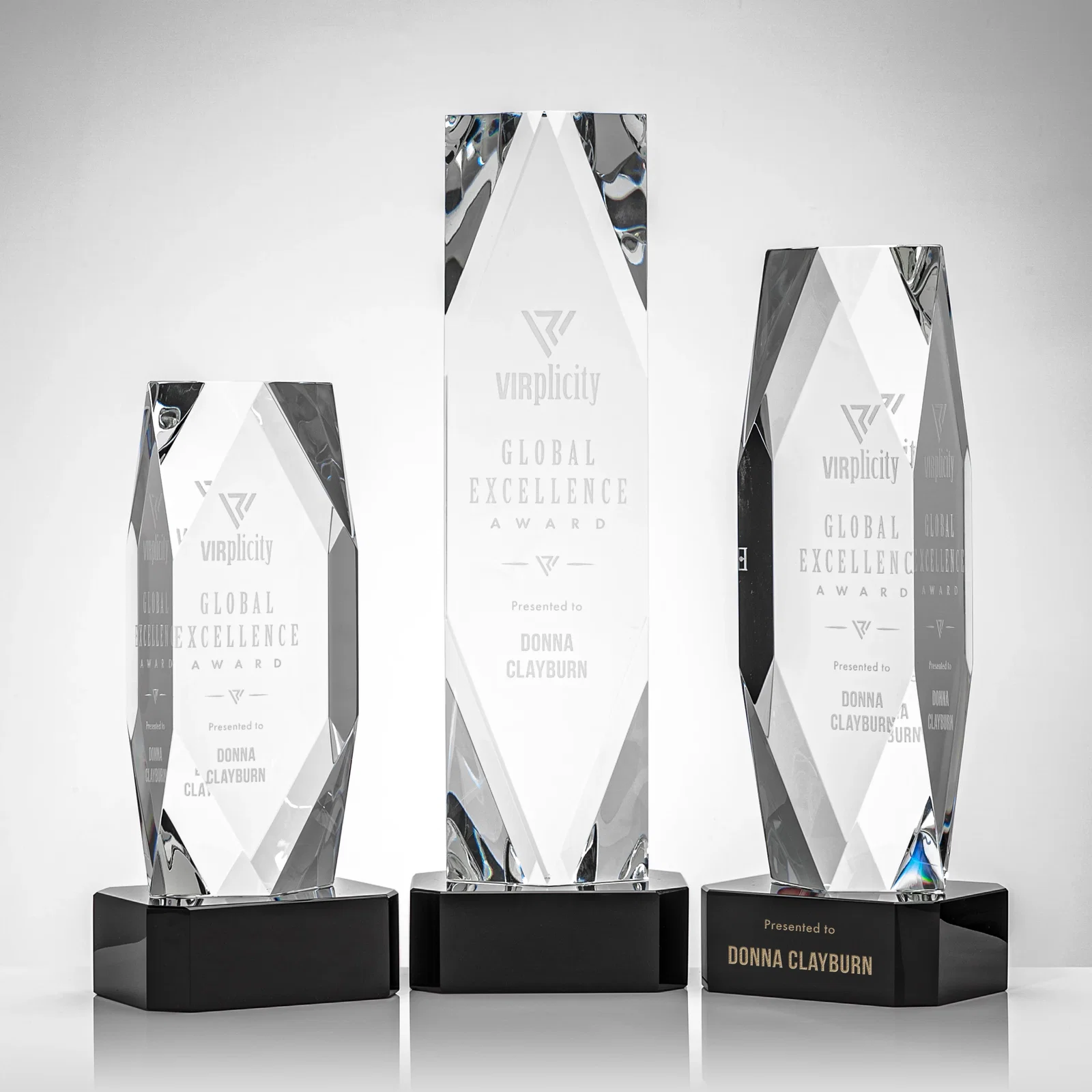 Personalized Optical Crystal Award with a Faceted Diamond Window for retirement presentations