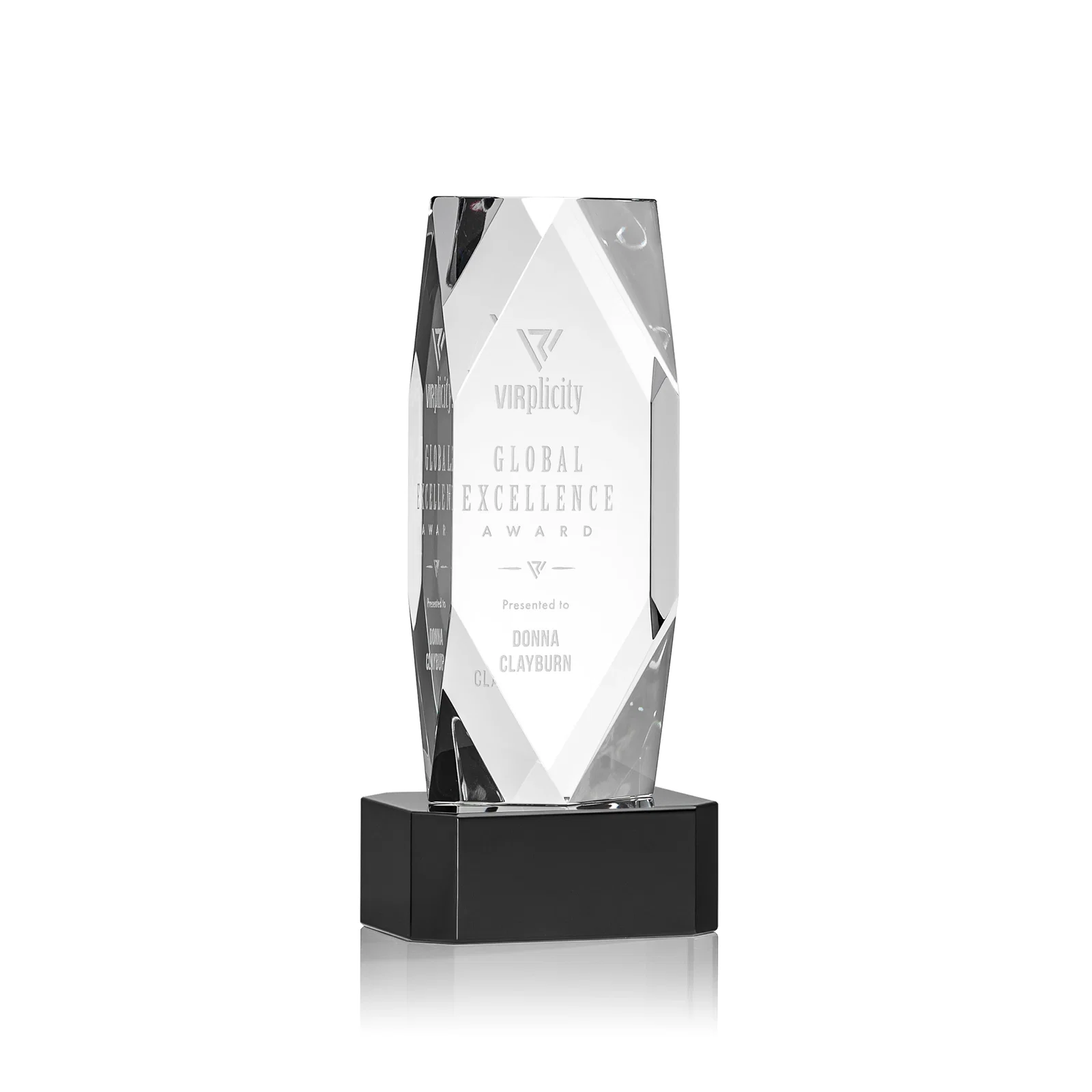 Personalized Optical Crystal Award with a Faceted Diamond Window for team milestone celebrations